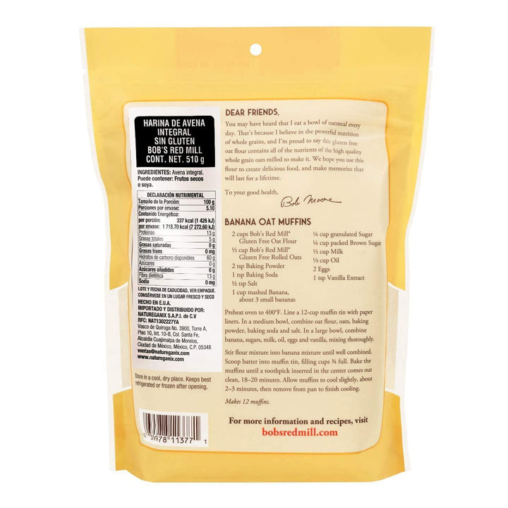 Bob's Red Mill - Gluten Free Oat Flour, Whole Grain, Non GMO, 510g Pouch