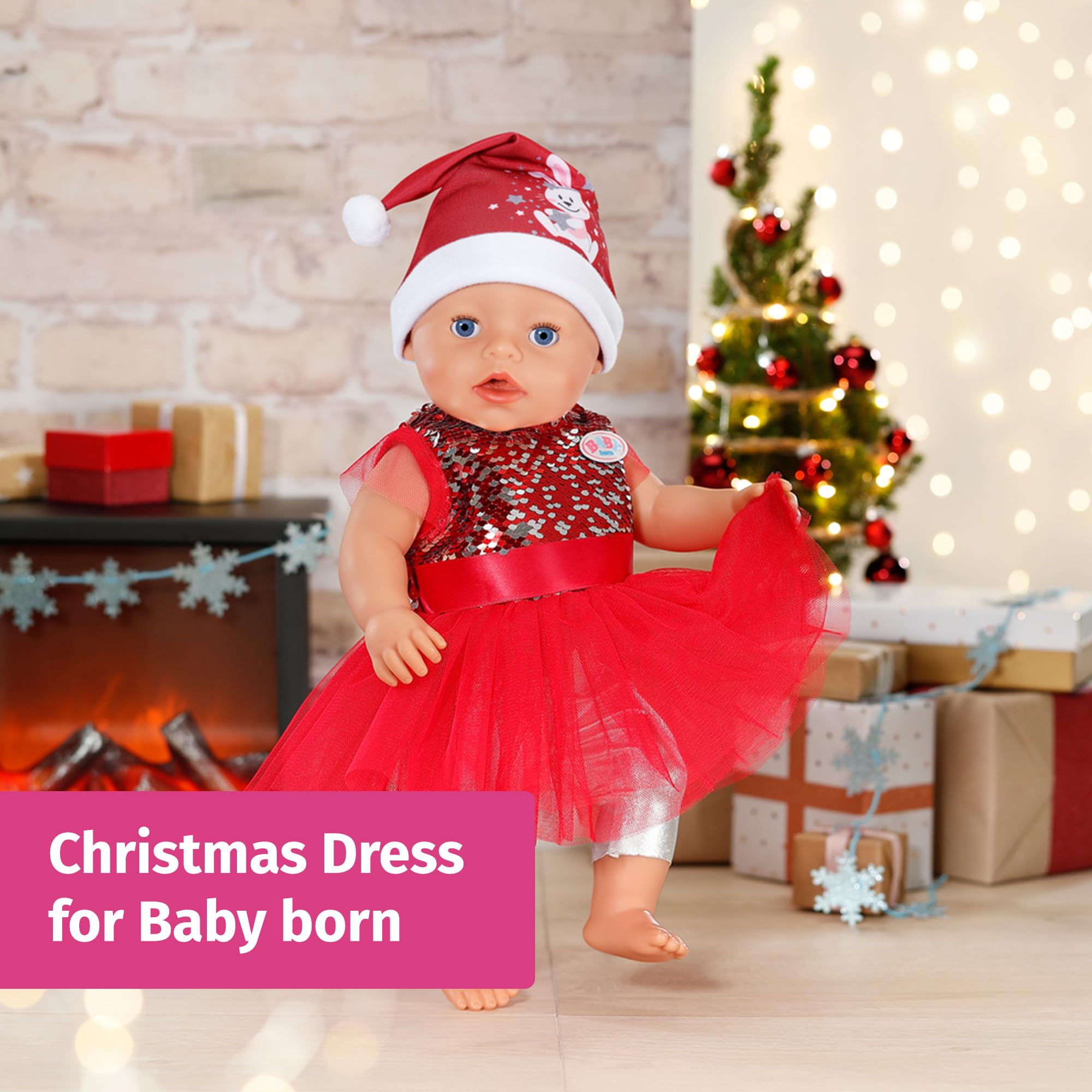 BABY born Christmas Dress - Festive Outfit with Sequins, Leggings & Hat for 43cm Dolls 2