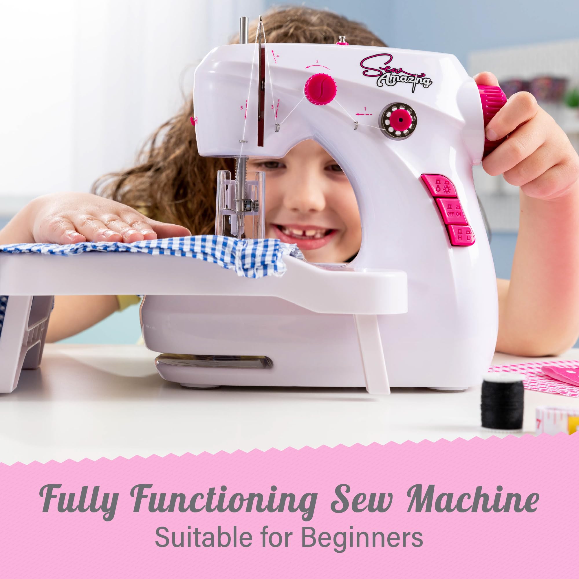 Sew Amazing Workshop - Kids Beginner Sewing Machine with Extendable Table & Accessories 2