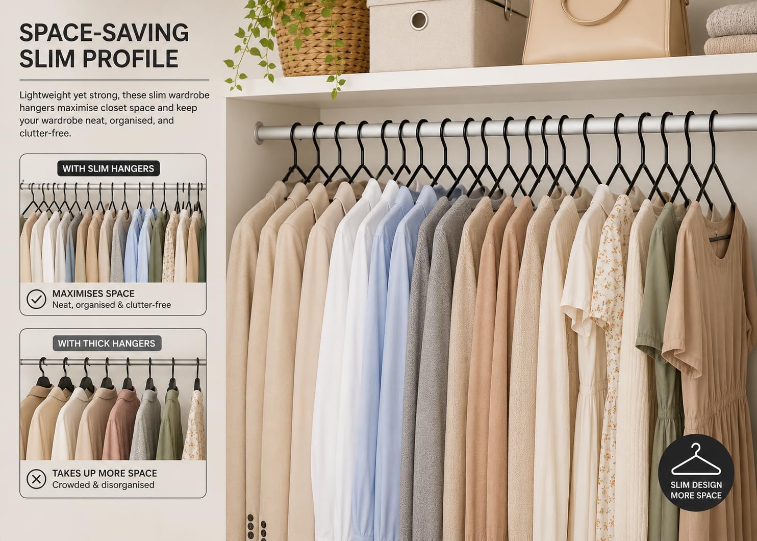 1ABOVE 50 Pack Black Plastic Clothes Hangers – Durable Non-Slip Space Saving for Adult Clothing 3