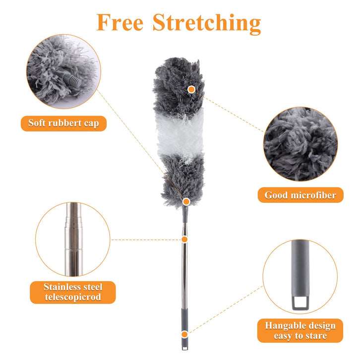 ASelected Extendable Microfiber Duster with 108" Telescoping Stainless Steel Pole