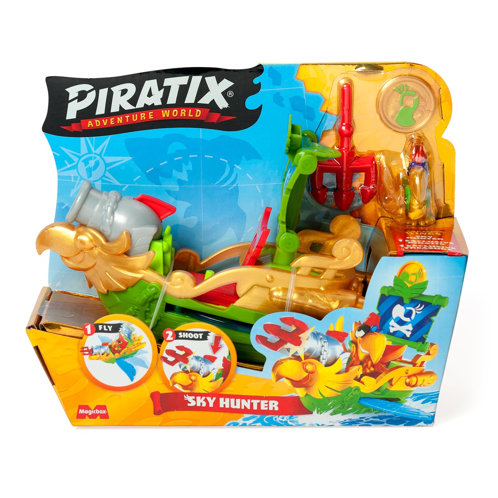 PIRATIX ADVENTURE WORLD Sky Hunter Pirate Ship Playset | Flapping Wings | Fires Cannon | Includes Captain Wings Figure 9
