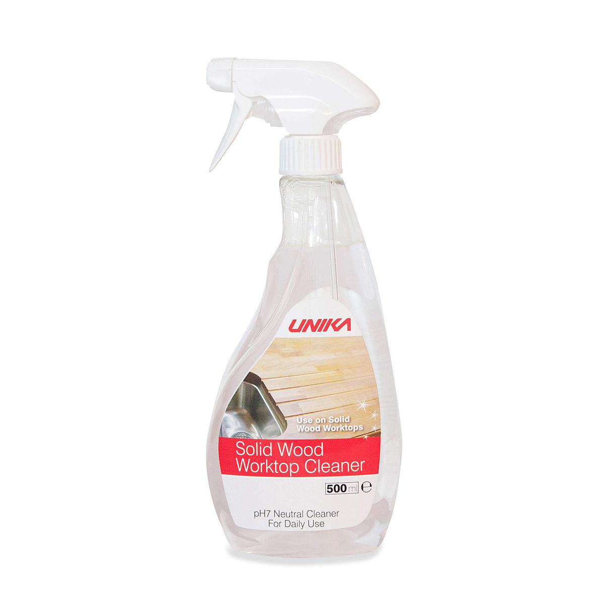 Unika Neutral Solid Wood Worktop Cleaner - pH7, 500ml Spray for Oiled Worktops