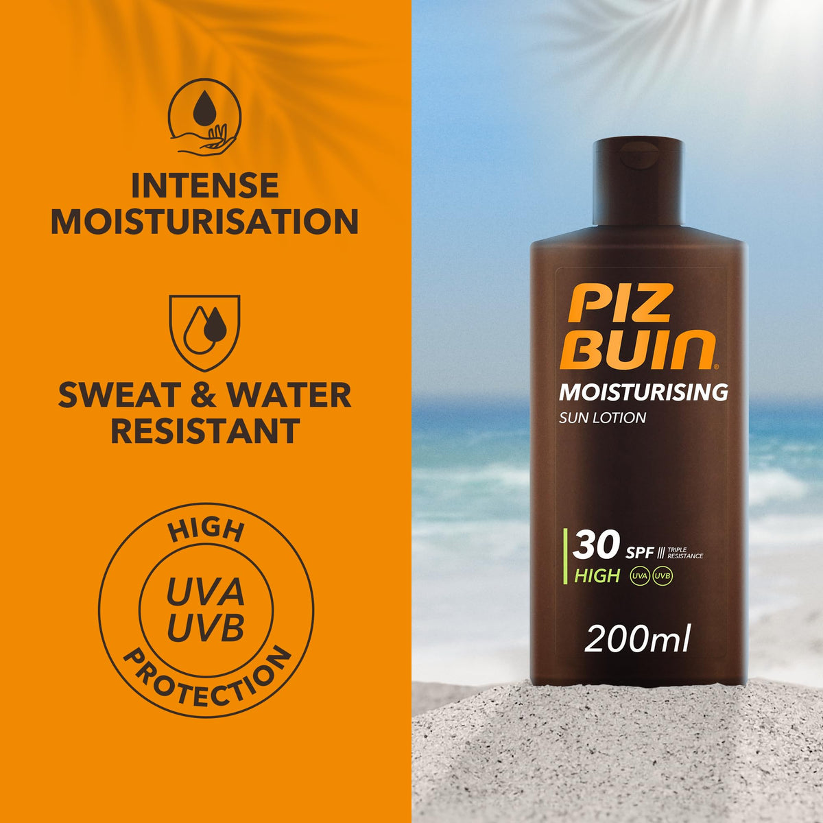 Piz Buin Moisturising Sun Lotion SPF 30 - 200ml | Water-Resistant | UVA/UVB Protection