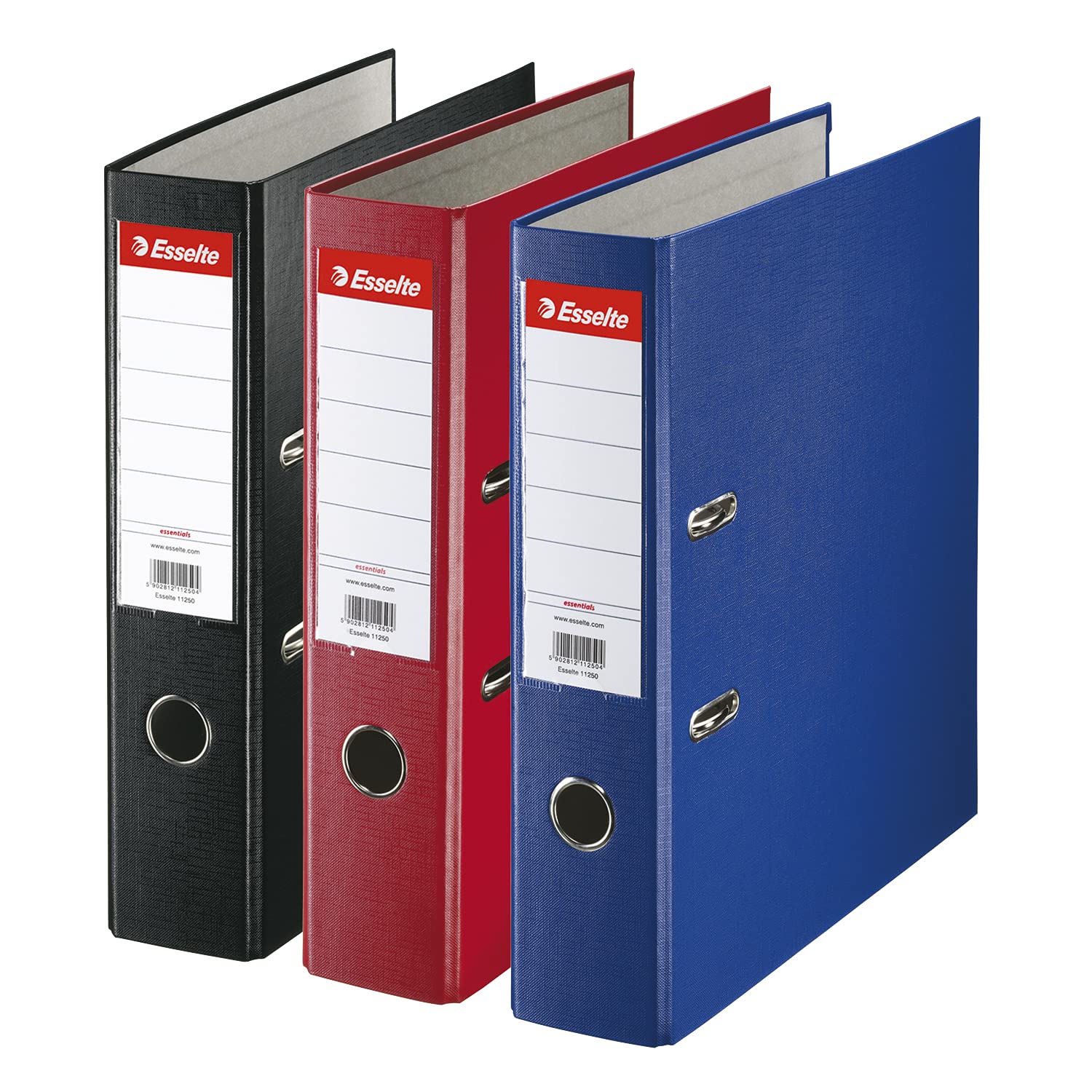 Esselte Lever Arch File Group Pack - 3 Files, A4, 550 Sheet Capacity, Assorted Colors (Red, Blue, Black)