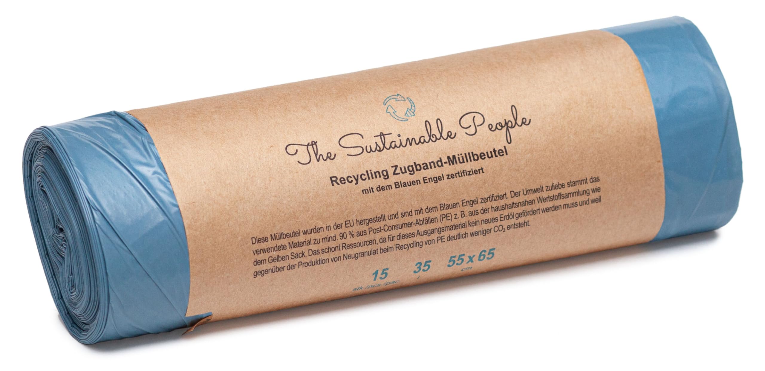 The Sustainable People Recycled Drawstring Bin Liners - 35L Capacity | 15 Count | Blue Angel Certified