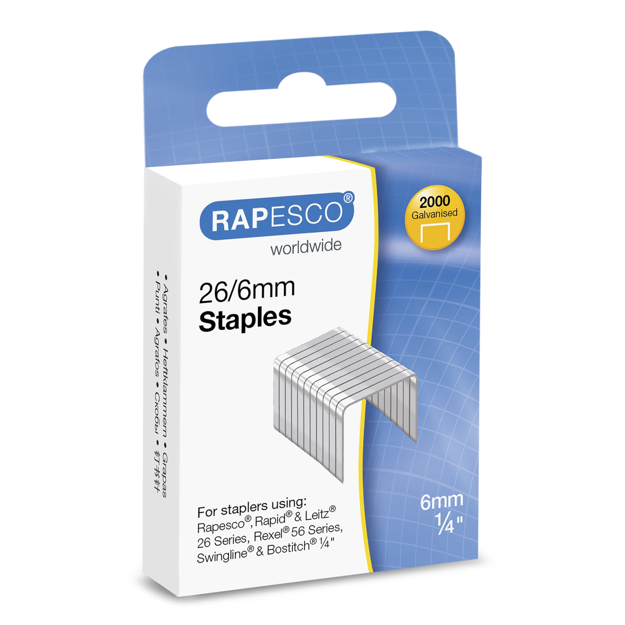 RAPESCO S2662MA3 26/6 mm Galvanised Staples - Pack of 2,000 | Rust-Resistant Steel