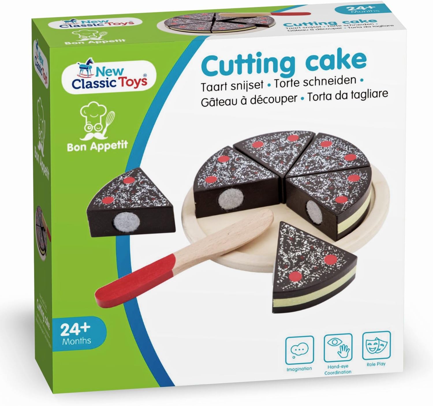 New Classic Toys 10584 Wooden Pretend Play Cutting Cake - Educational Role Play Toy for Toddlers 2+ 2