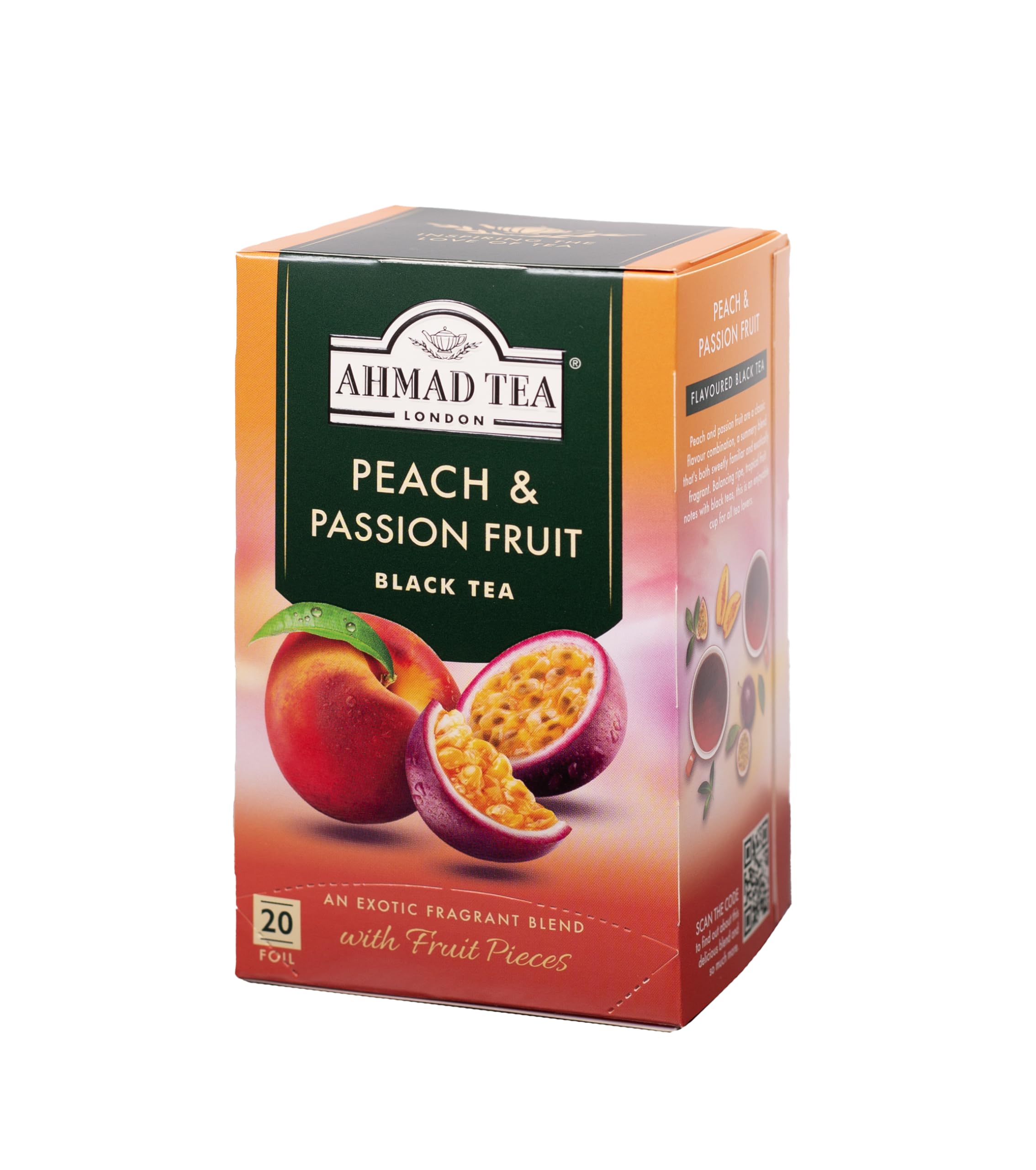 Ahmad Tea Peach & Passion Fruit Black Tea - 20 Teabags | Exotic Fruit Flavor | Antioxidant Support