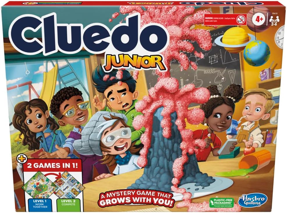 Clue Junior Game, 2-Sided Gameboard, 2 Games in 1, Clue Mystery Game for Younger Kids