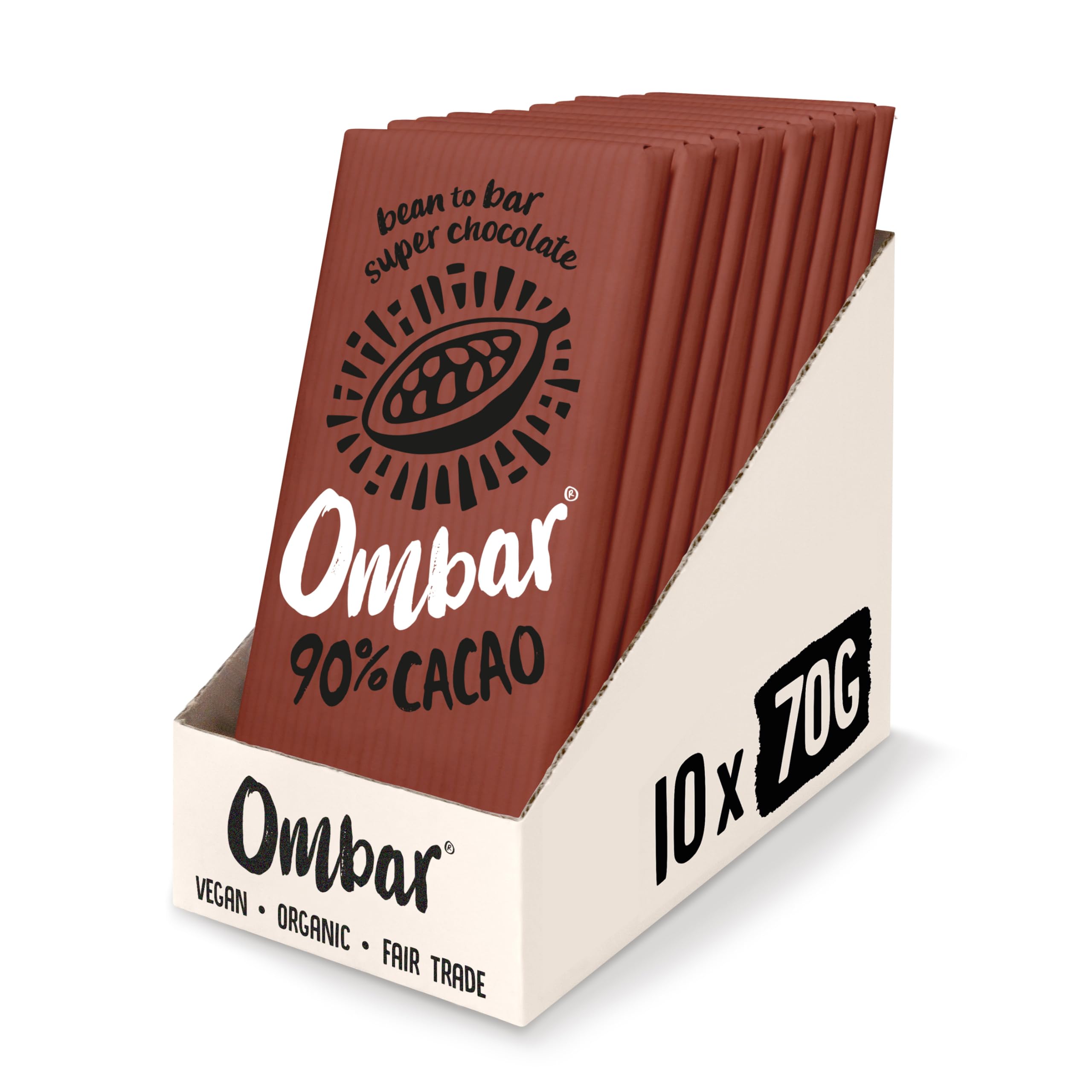 Ombar 90% Cacao Dark Chocolate (70g x 10 Bars) Organic Vegan Chocolate Bar 1