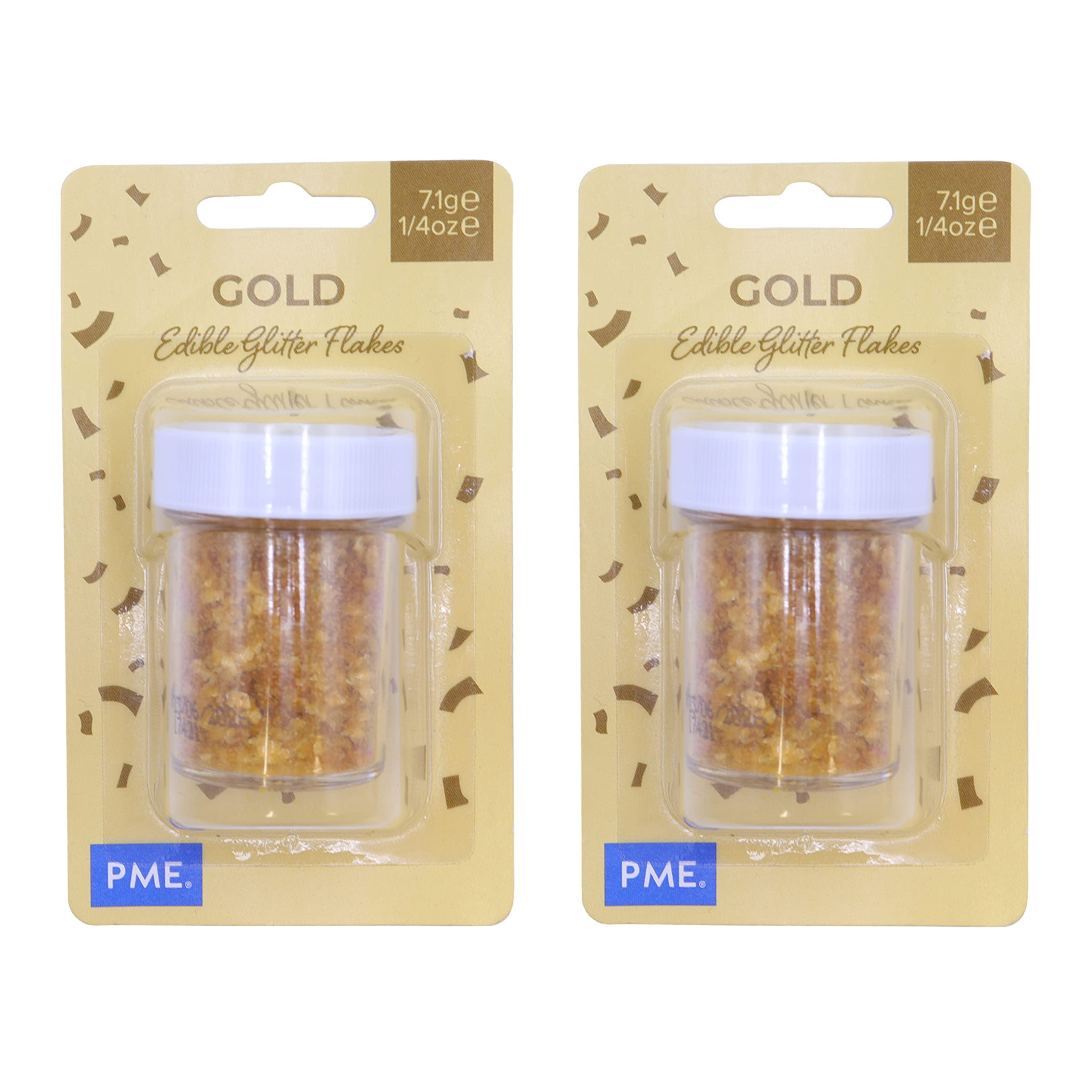 PME Gold Sparkling Glitter Flakes for Cake Decorating - 7g Jar, Pack of 2