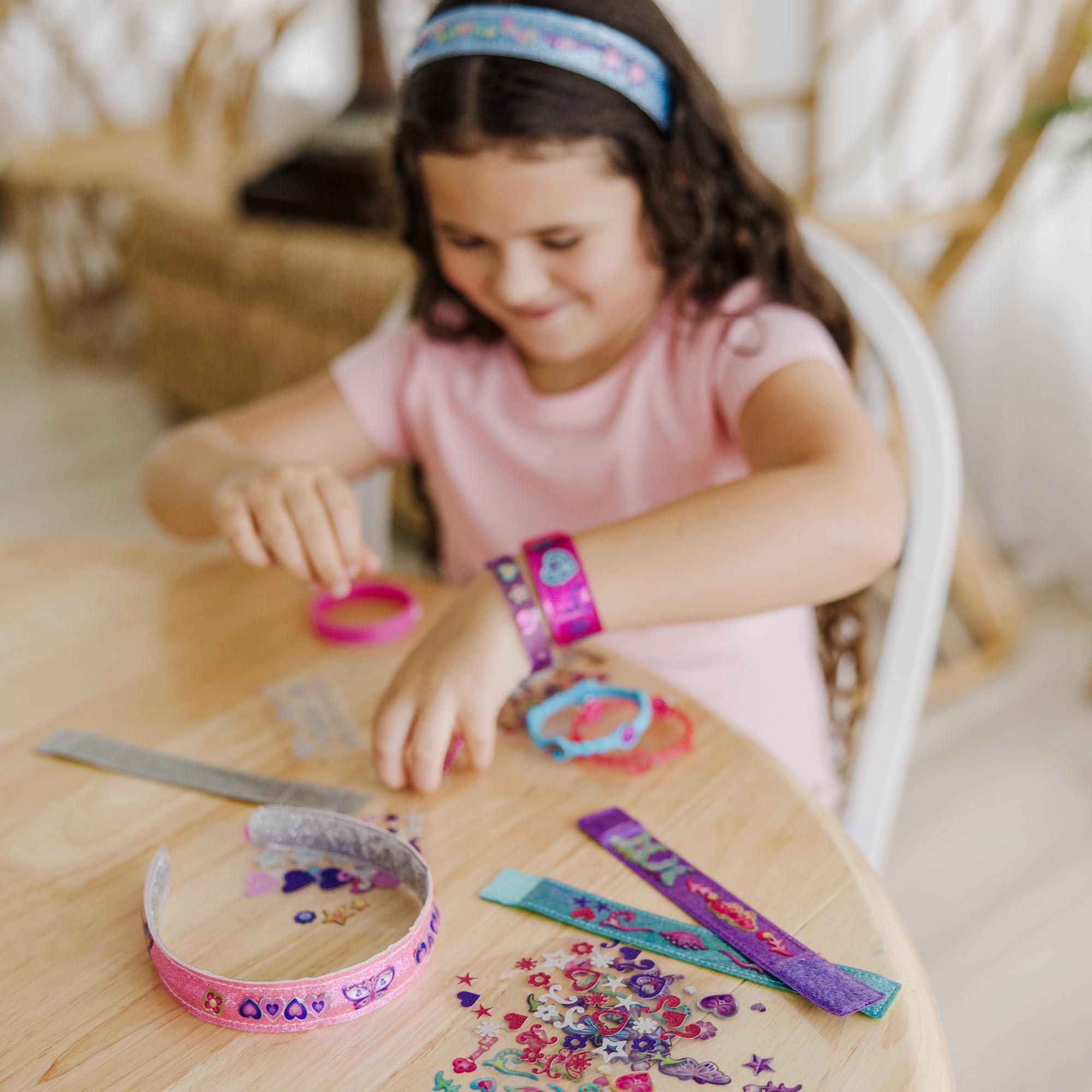 Melissa & Doug Design-Your-Own Bracelets Craft Kit | 4 Reversible Bracelets | 100+ Stickers | Ages 4-7 2