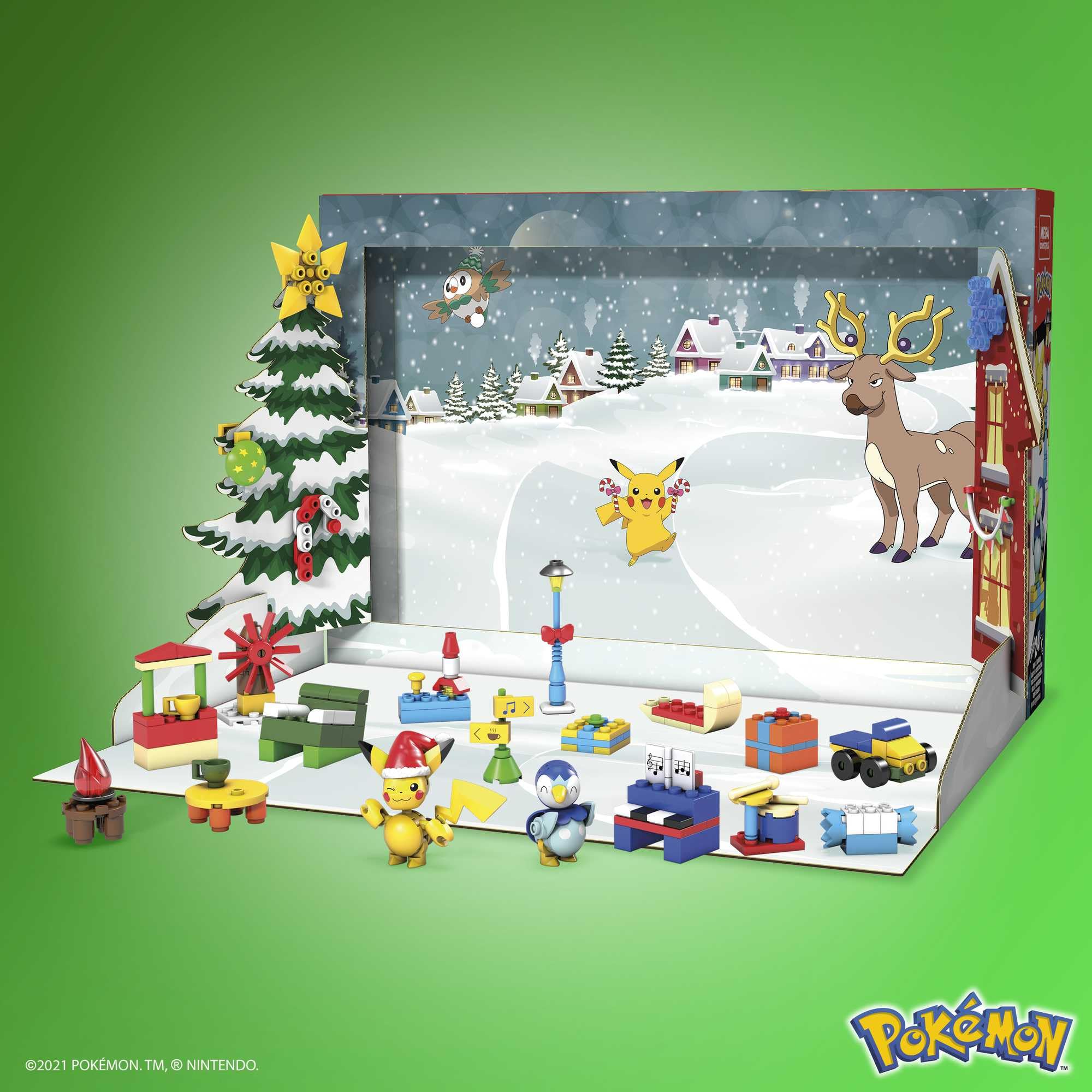 MEGA Pokémon Building Toys Set - 24-Day Holiday Calendar with 202 Pieces, Pikachu & Piplup Figures 3