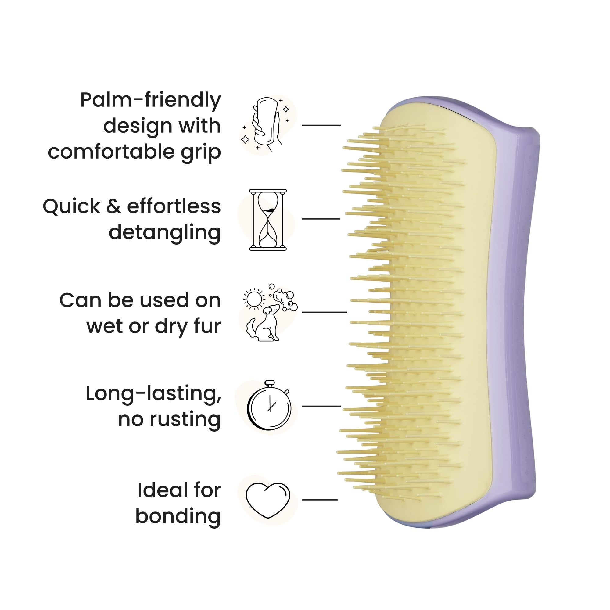 Pet Teezer Small Detangling Dog Grooming Brush - Ergonomic Design, Gentle Polymer Teeth, Dual-Tier System | Lilac & Yellow 4