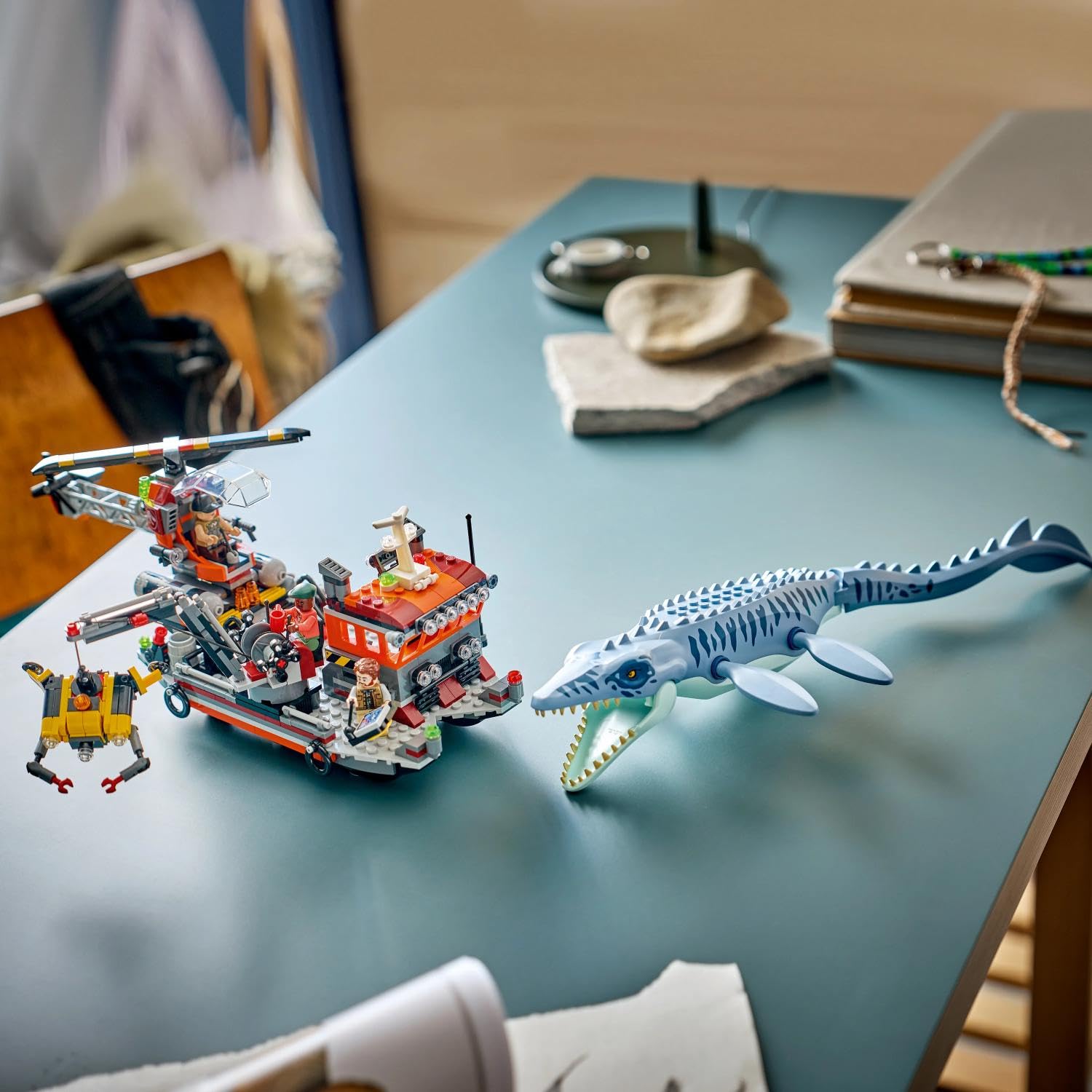 LEGO Jurassic World Mosasaurus Dinosaur Boat Attack Building Set (7+) - 77983