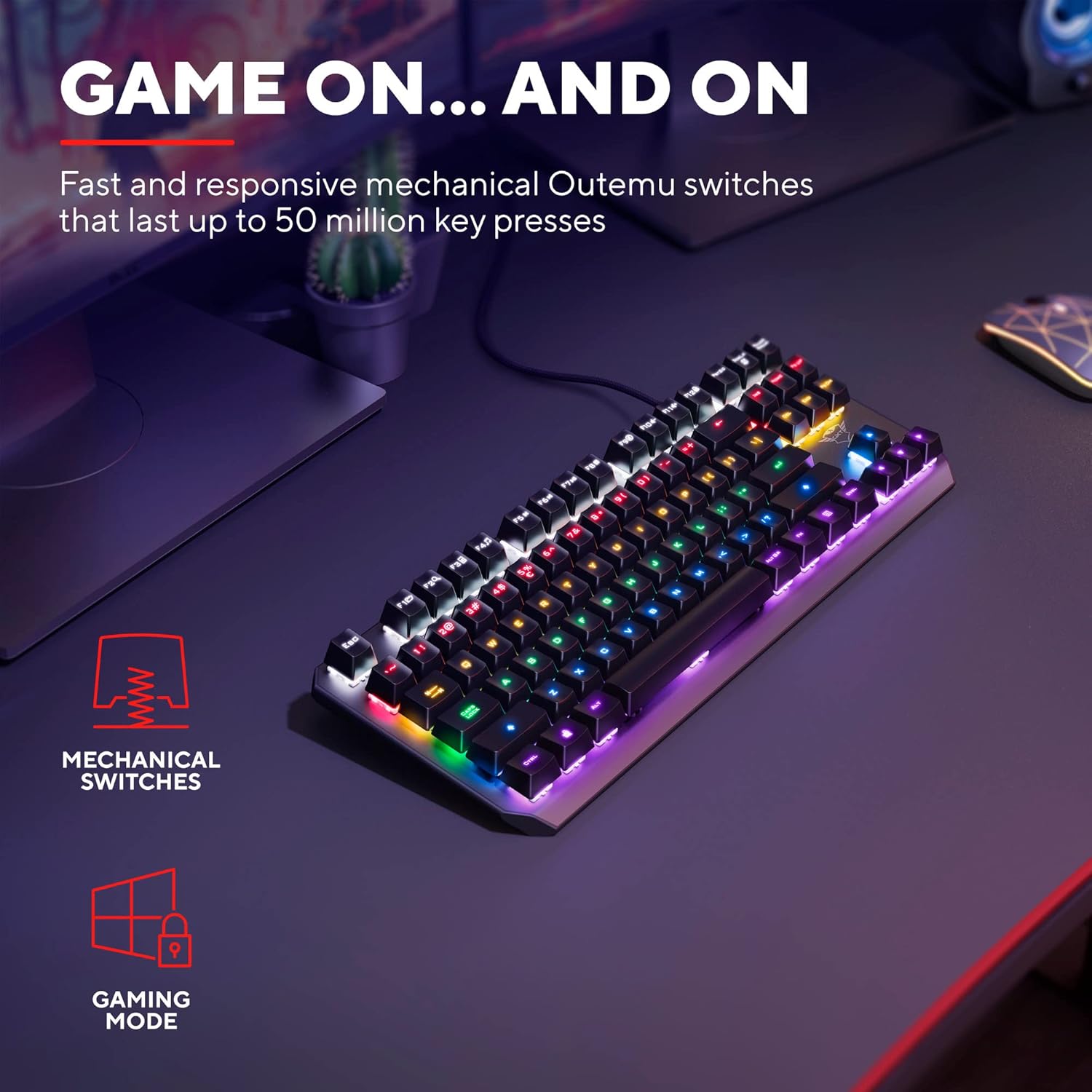 Trust Gaming GXT 834 Callaz TKL Mechanical Gaming Keyboard – UK Layout, Black, Outemu Red Switches 2