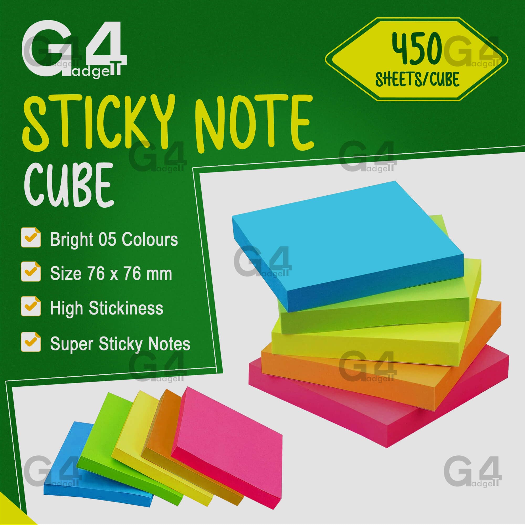 G4GADGET Sticky Notes Cube - 400 Sheets, 76x76mm, Neon Colors 2