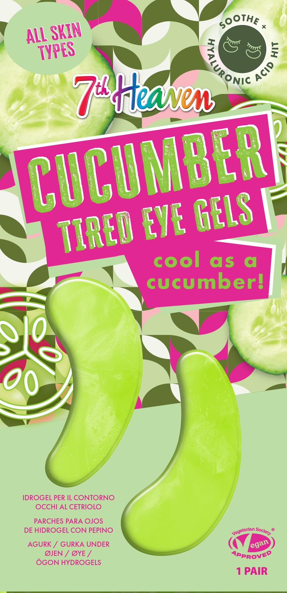 7th Heaven Cucumber Tired Eye Gels with Hyaluronic Acid - De-Puff & Hydrate | 1 Pair (2 Count) 1