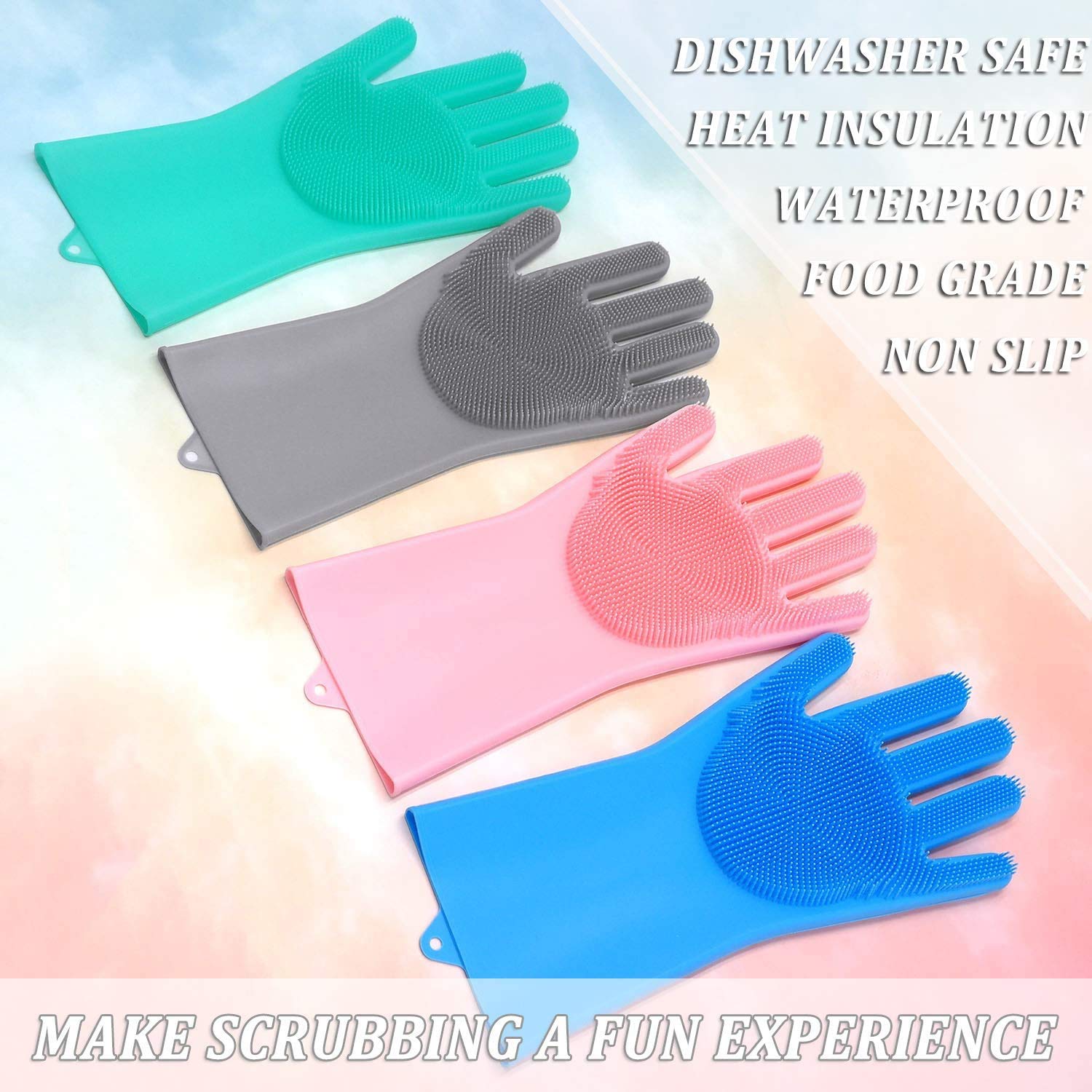 Taylor & Brown Magic Dishwashing Gloves - Reusable Silicone Scrubber Pair | Pink | Adult 4