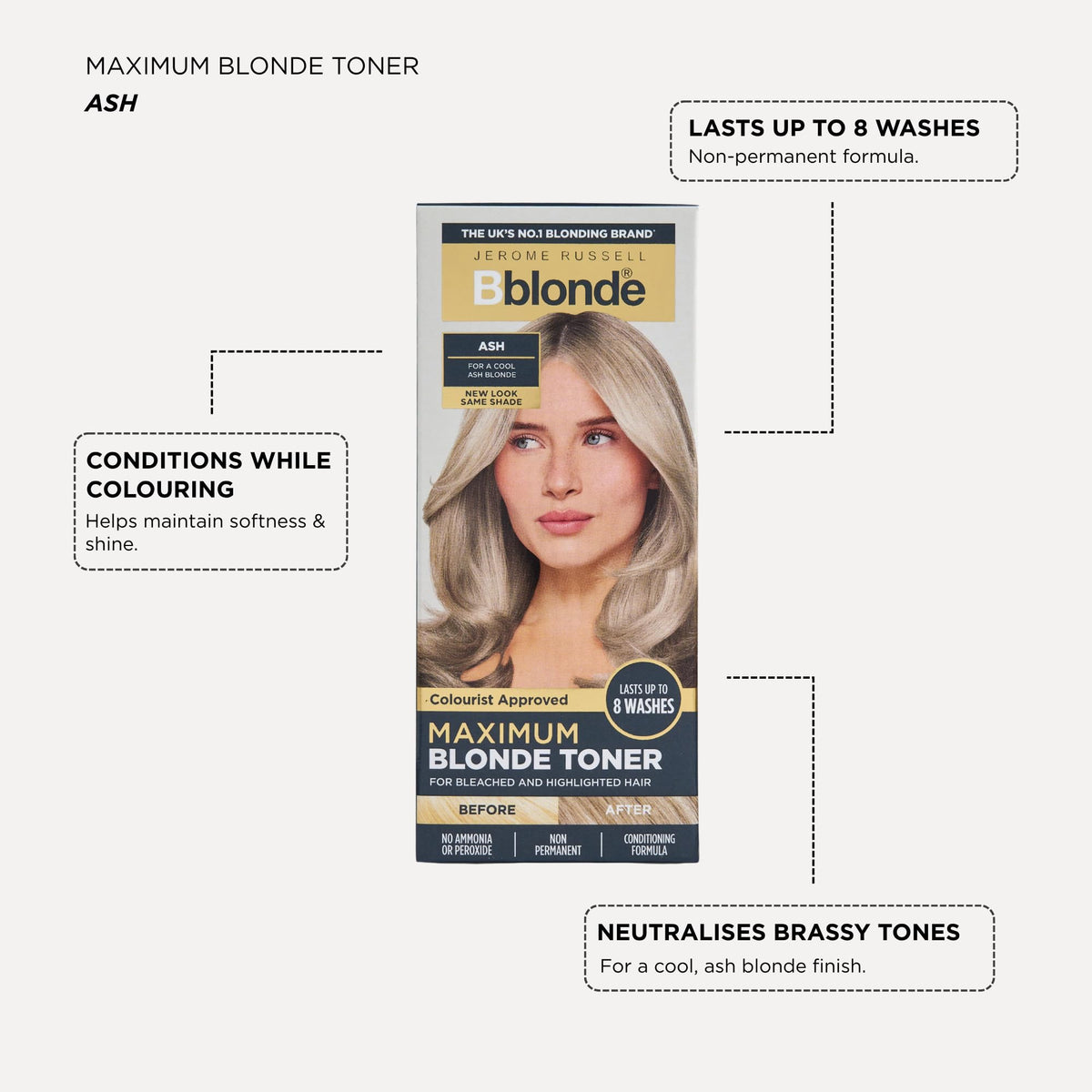 Jerome Russell Bblonde Atomic Blonde Hair Toner - Neutralises Yellow & Brassy Tones | 75ml | Vegan Formula 3