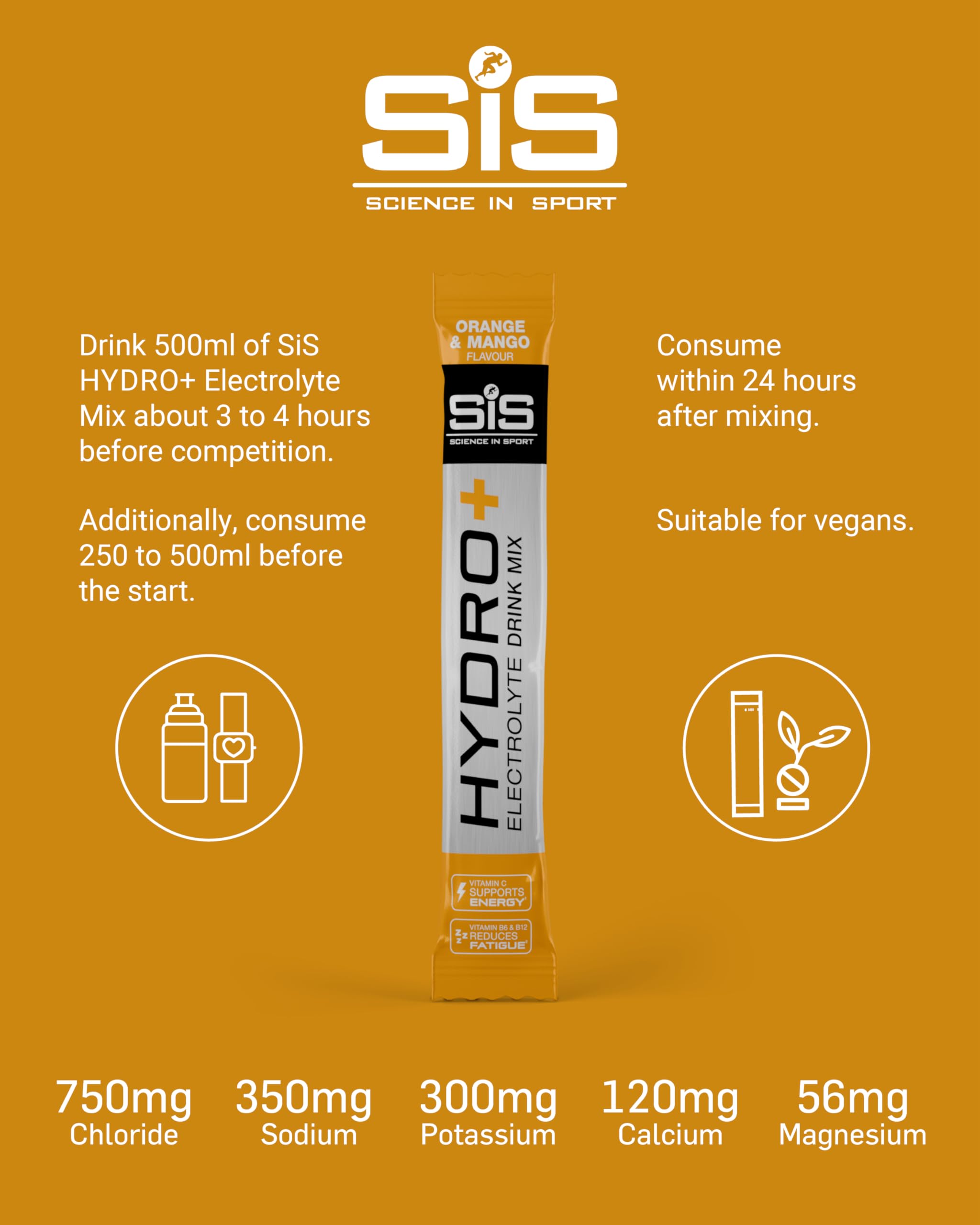 Science in Sport Hydro+ Electrolytes Powder Sachets - 5 Essential Electrolytes | Orange Mango | 6 Servings 4