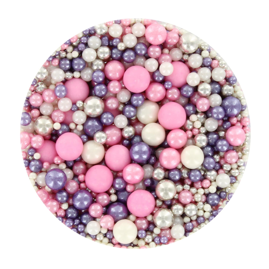 Baked with Love - Blossom Pearl Sprinkles Edible Cake Decorations | 100g | Pink, Purple, Silver