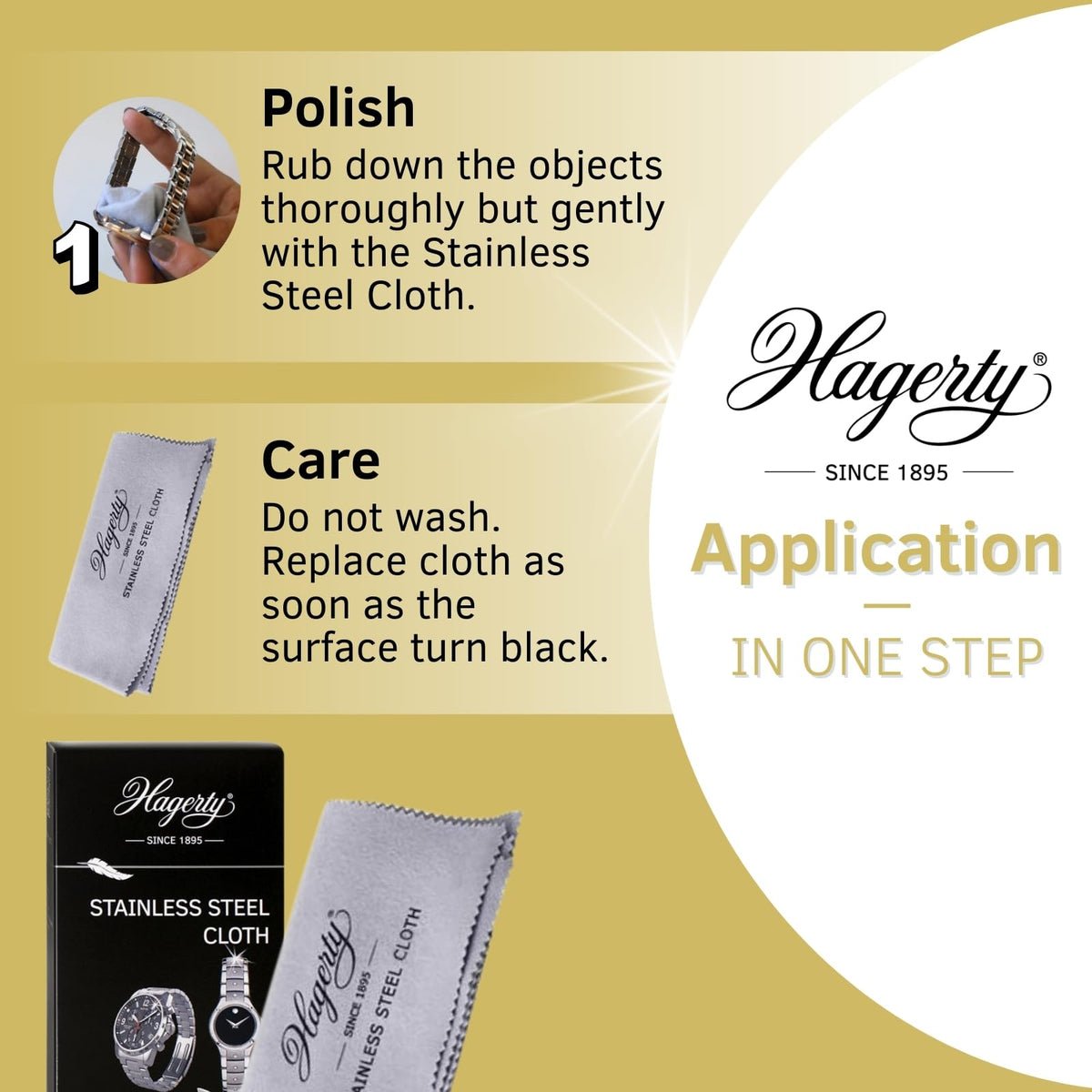 Hagerty Stainless Steel Cleaning Cloth - 36 x 30 cm, 100% Cotton