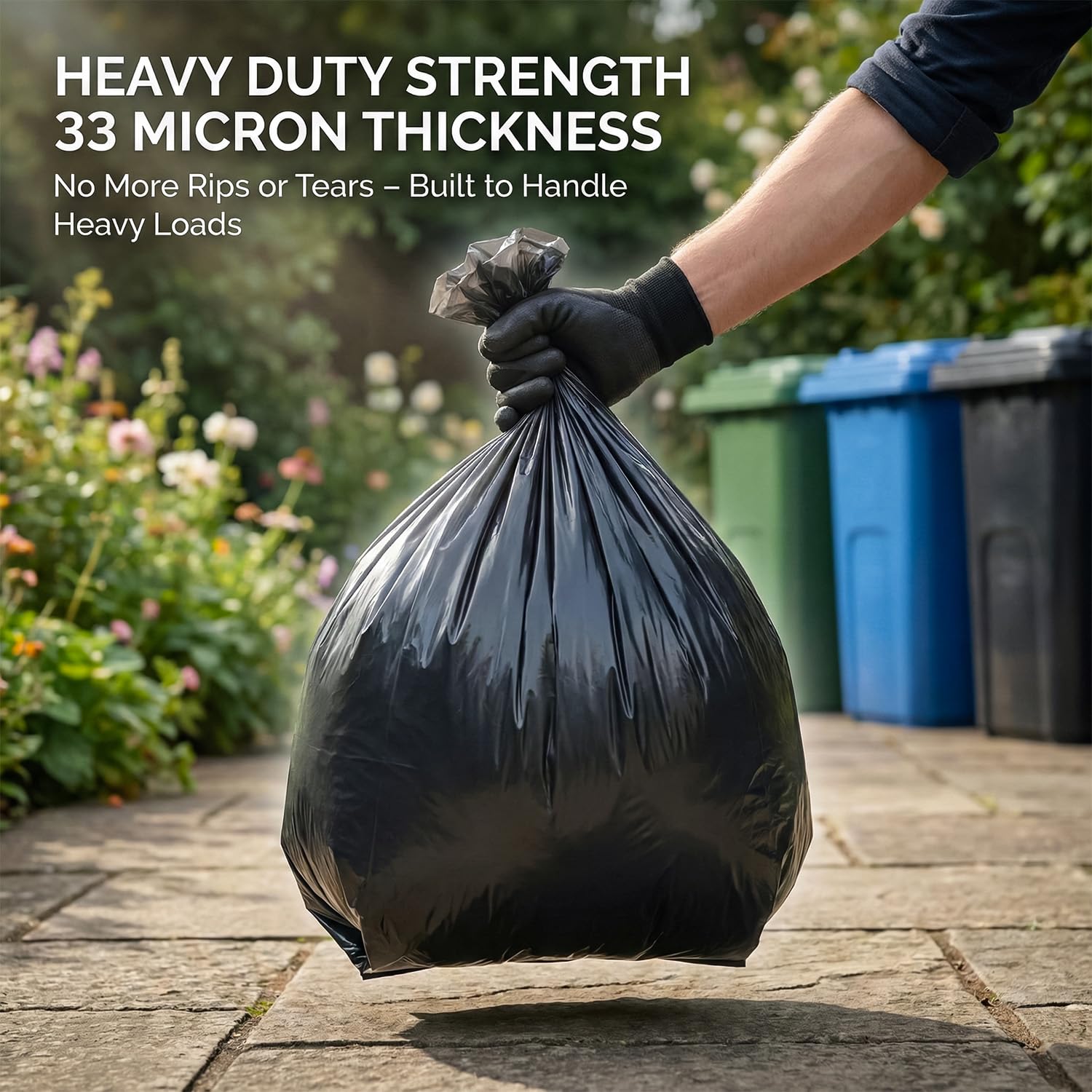 Roe Tenpo Heavy Duty Black Bin Bags - 100L Capacity, 50 Count | 33 μm Thick, Recyclable 5