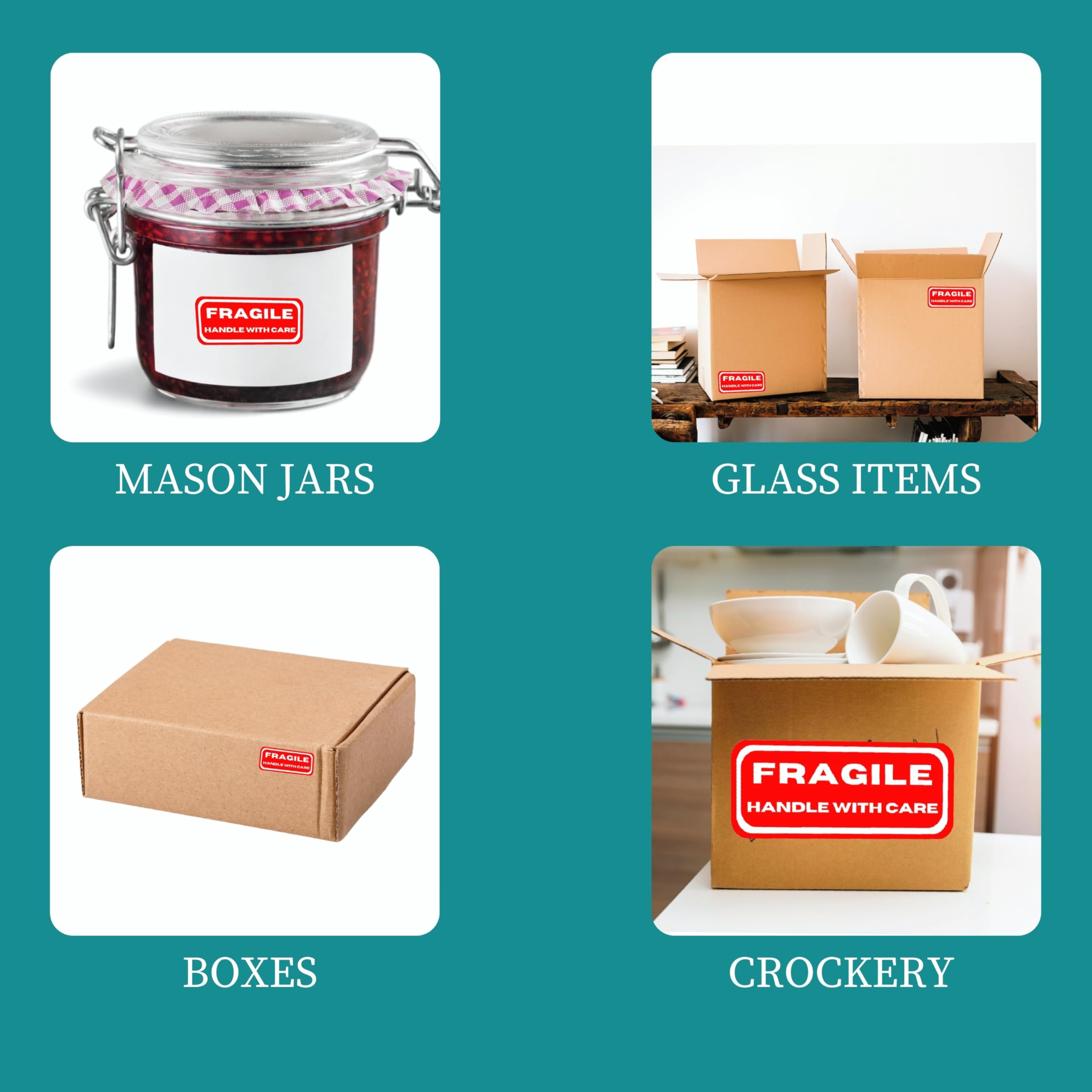 Double Dragon Fragile Stickers - 500 Pack, 1" x 3" Red Warning Labels | Strong Adhesive 5