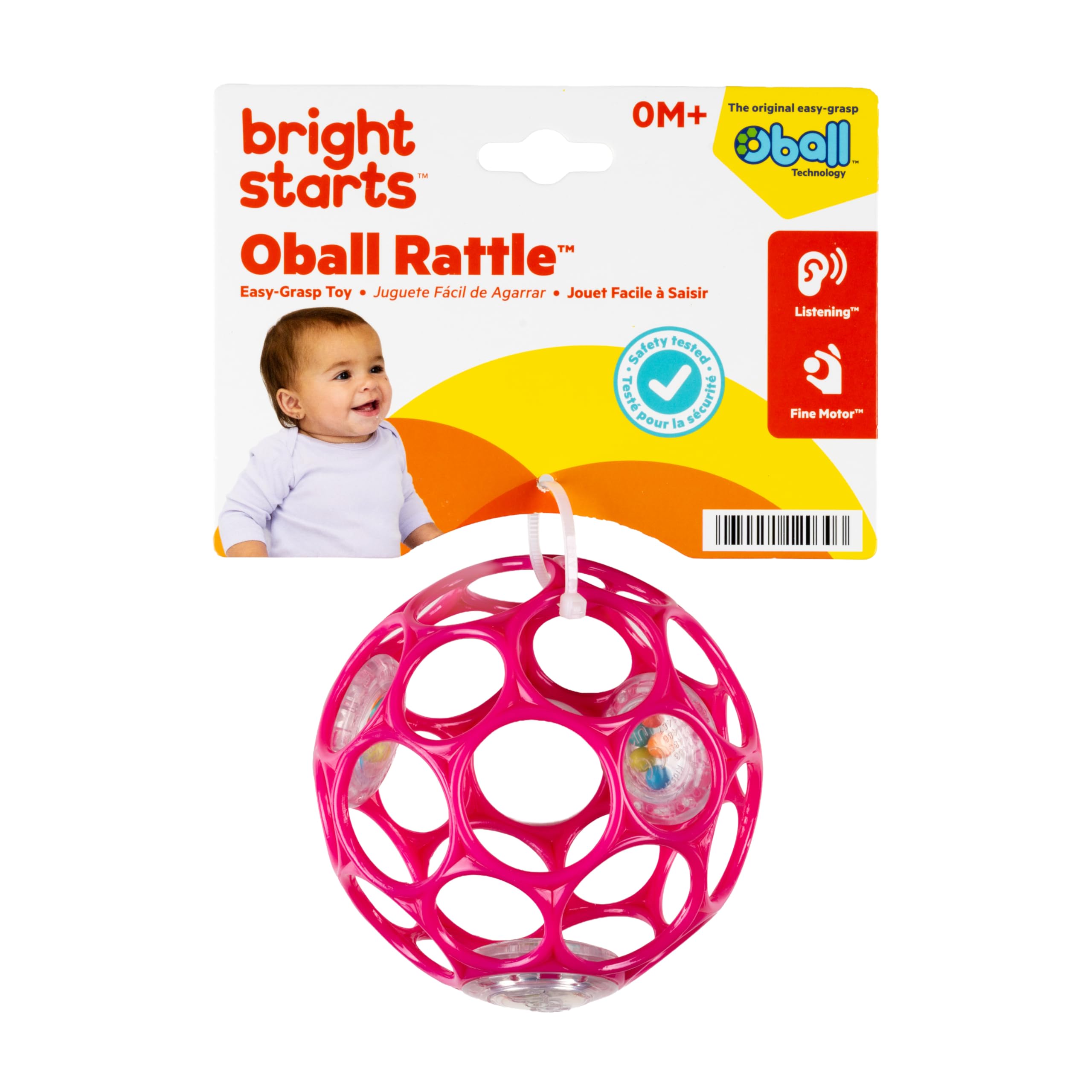 Bright Starts Oball Rattle Easy-Grasp Toy - Pink, Newborn+ 8