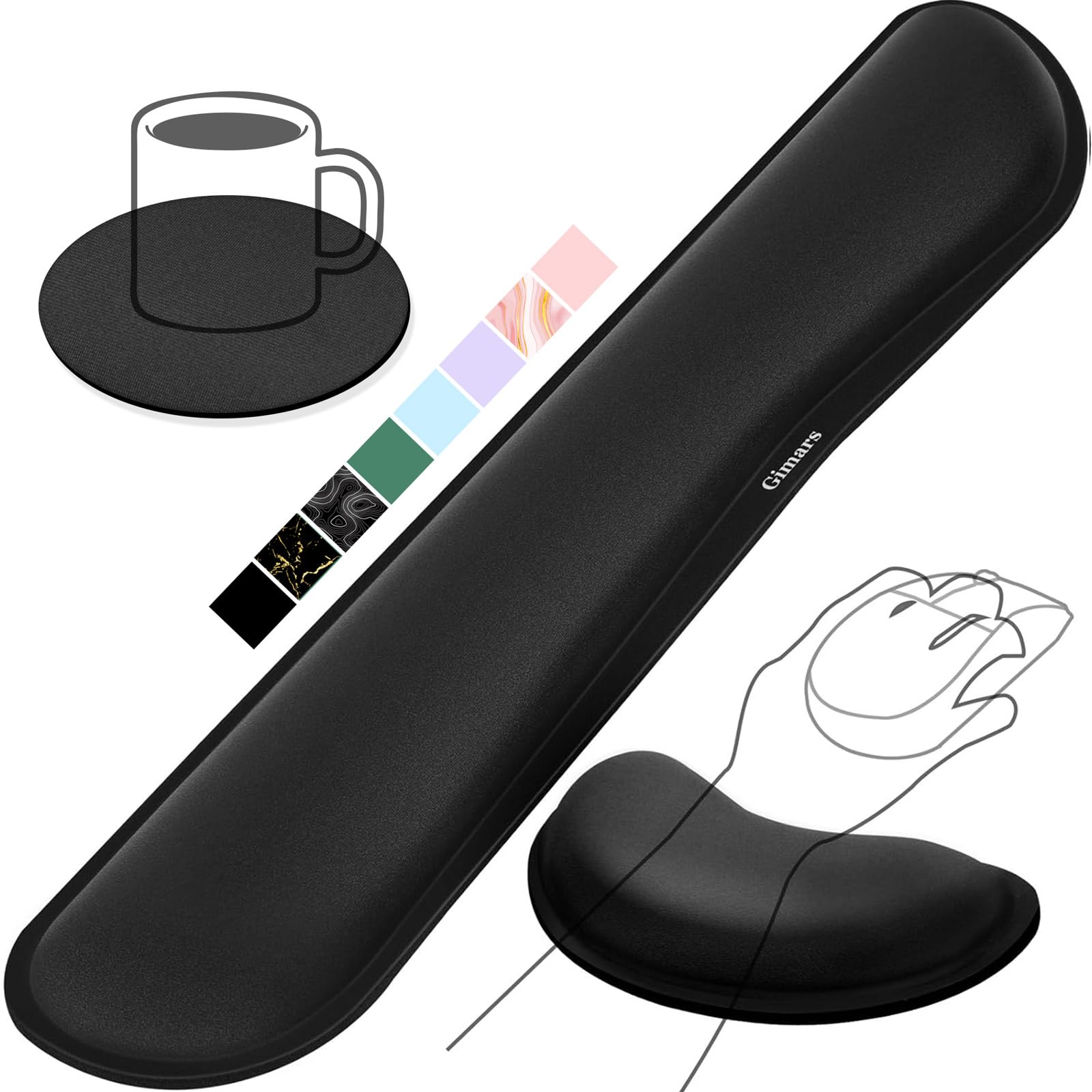 Gimars Enlarge Silky Gel Memory Foam Wrist Rest for Keyboard and Mouse | 3CM Thick | Black