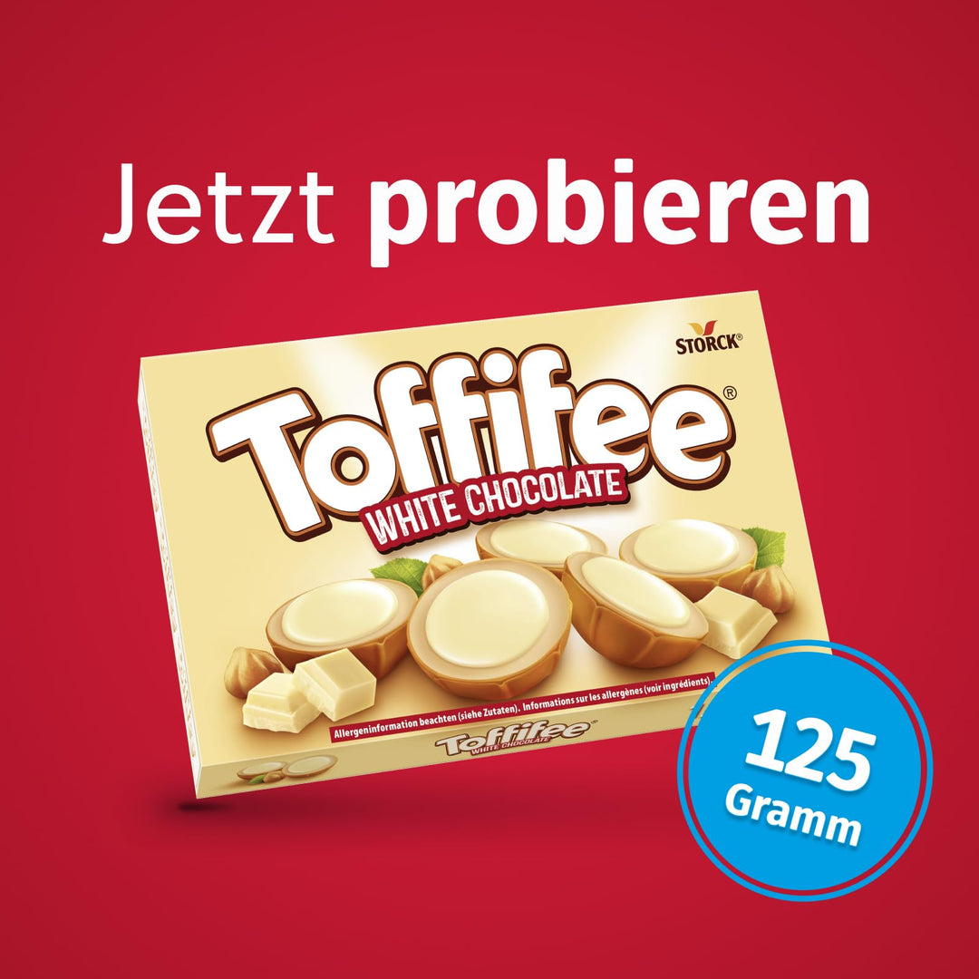 Toffifee White Chocolate Chewy Caramel Cups with Hazelnut & Smooth White Chocolate - 15 Pieces