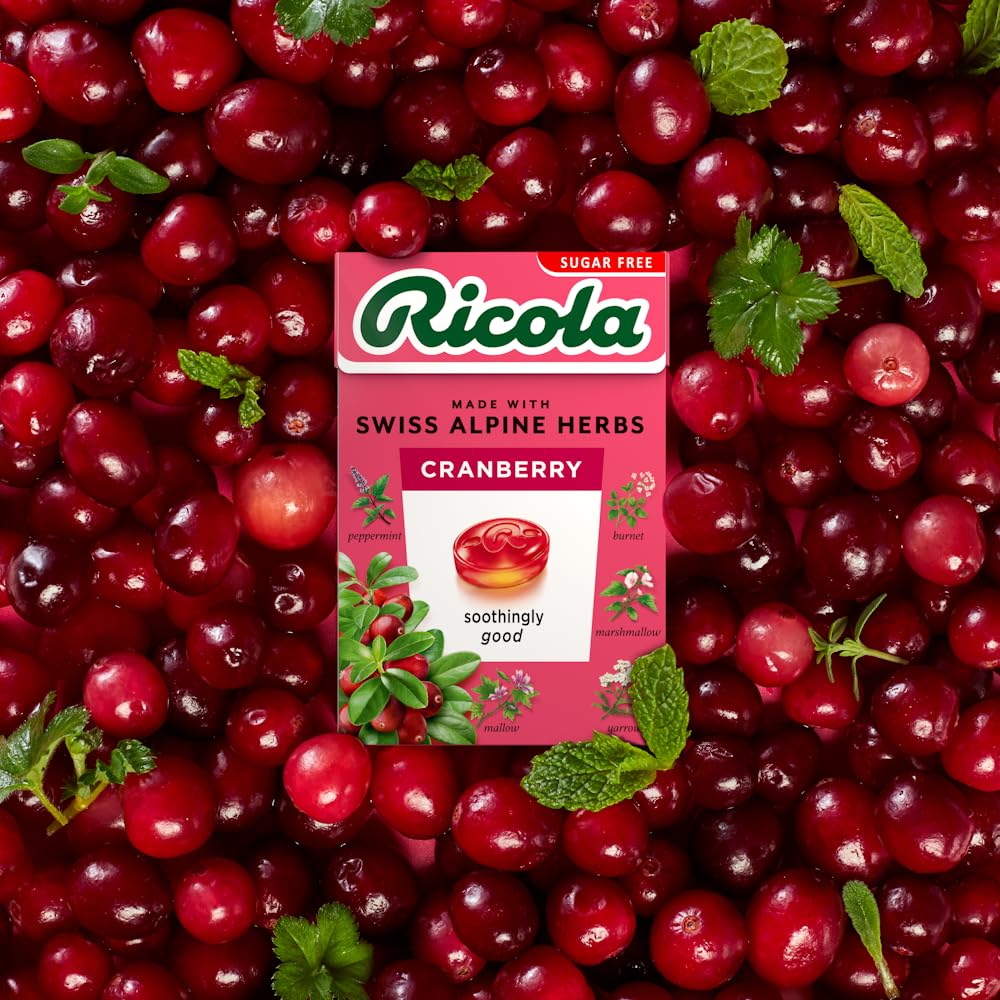 Ricola Cranberry Sugar Free Swiss Herbal Sweets - 45g Box | Sweetened with Stevia 4
