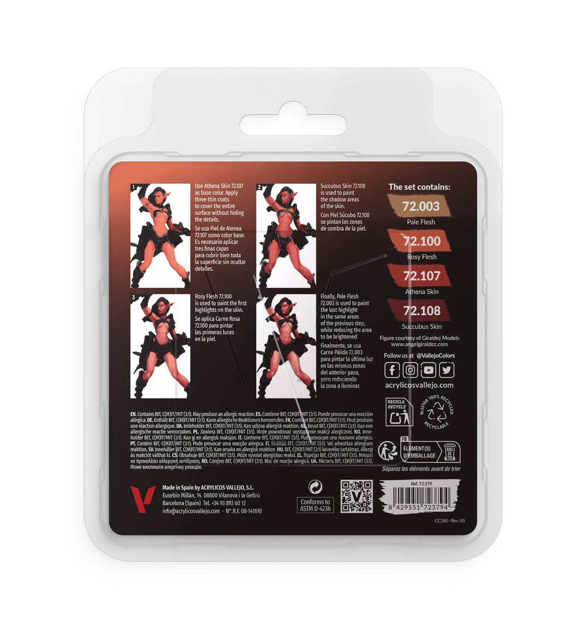 Vallejo Game Color Pale Skin Paint Set - 4 x 4.5 ml Acrylic Paints, Age 14+