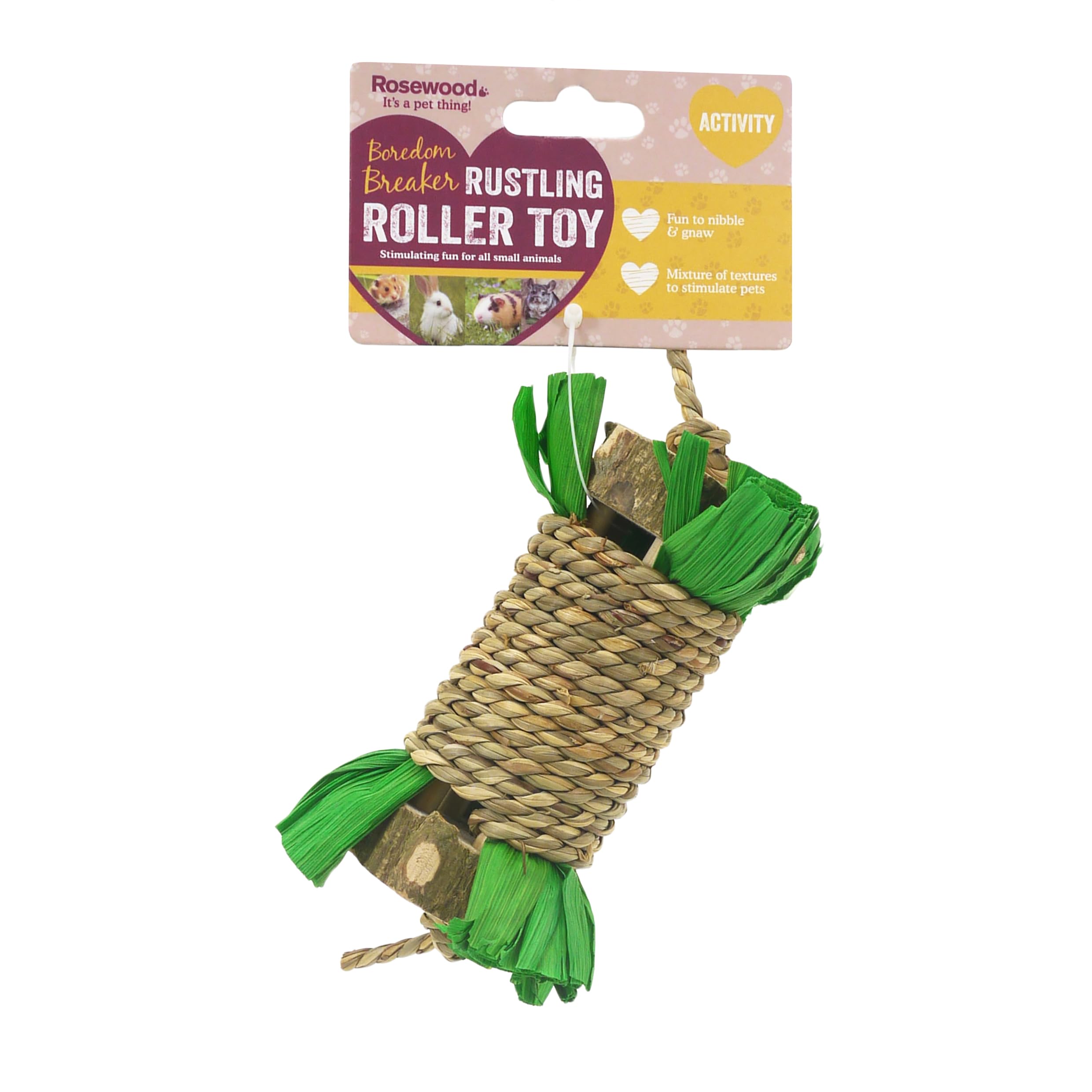 Rosewood Rustling Roller Small Animal Toy - Natural Seagrass, Cornleaf & Wood | 14cm Length 1