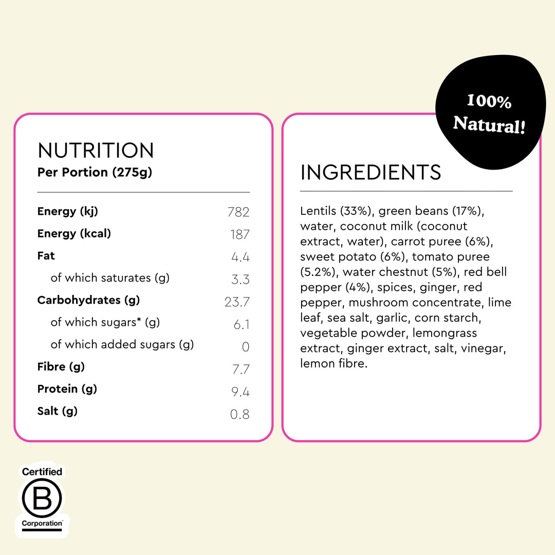 Fiid Thai Lentil & Sweet Potato Curry - 100% Natural Vegan Microwave Meal