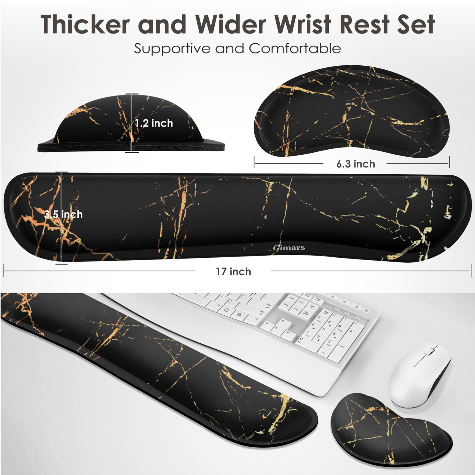 Gimars Upgrade Enlarge Silky Memory Foam Wrist Rest for Keyboard | 3CM Ultra Thick | Non-Slip 7