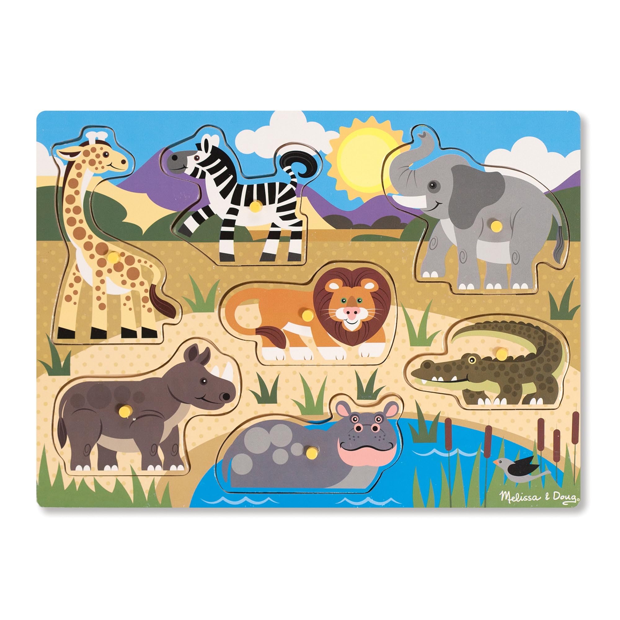 Melissa & Doug Safari Wooden Peg Puzzle - 7 Pieces | Ages 2-4 Years | Wood
