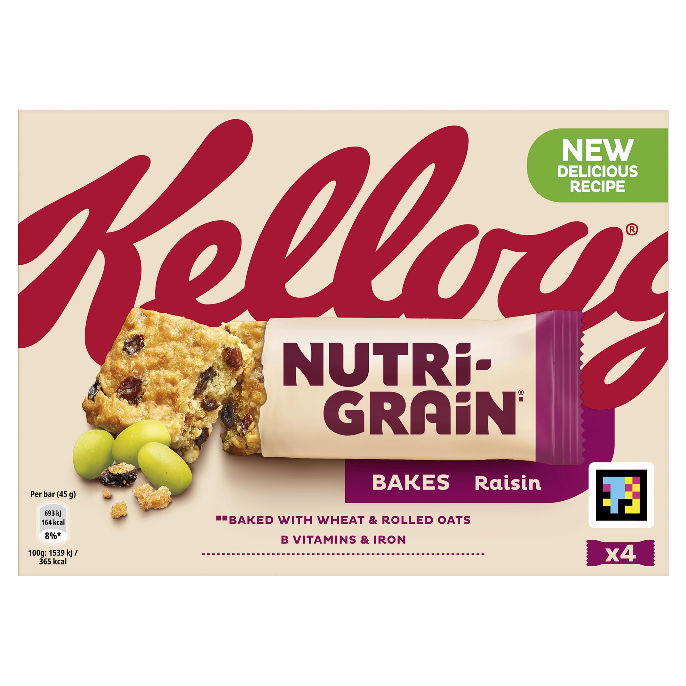 NUTRI-GRAIN Raisin Cereal Bake - 4 x 45g Pack | Fortified with Vitamins & Iron 1