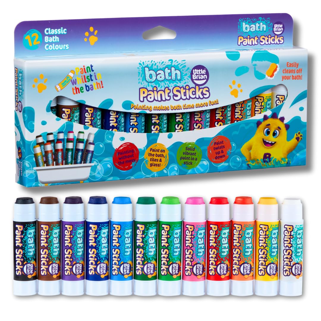 Little Brian Bath Paint Sticks - Mess-Free, Quick-Drying Art for Kids | 12 Pack Assorted Colours