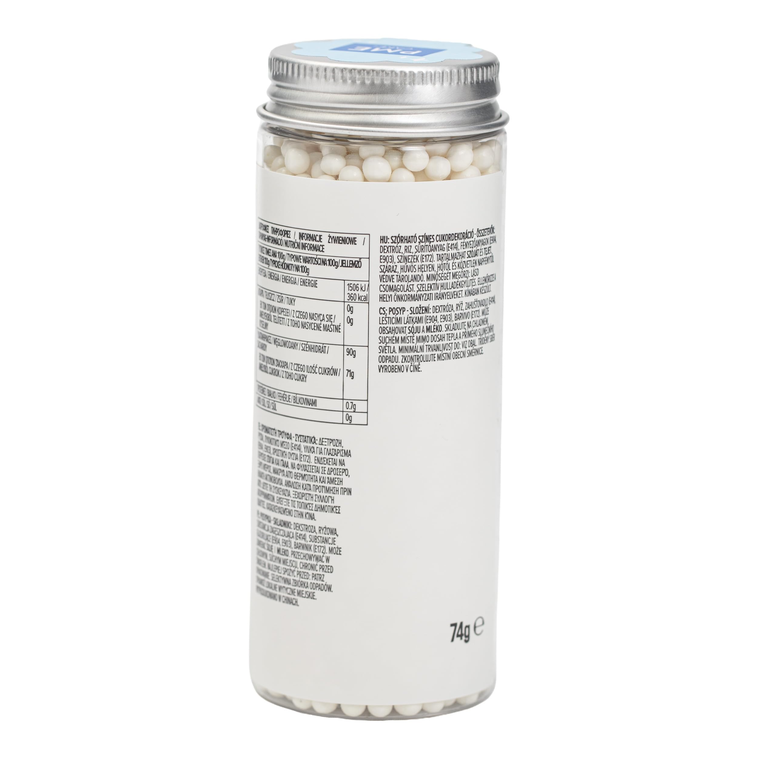 PME Cake Pearl Sprinkles - Bright White 4mm | 74g Edible Sugar Pearls