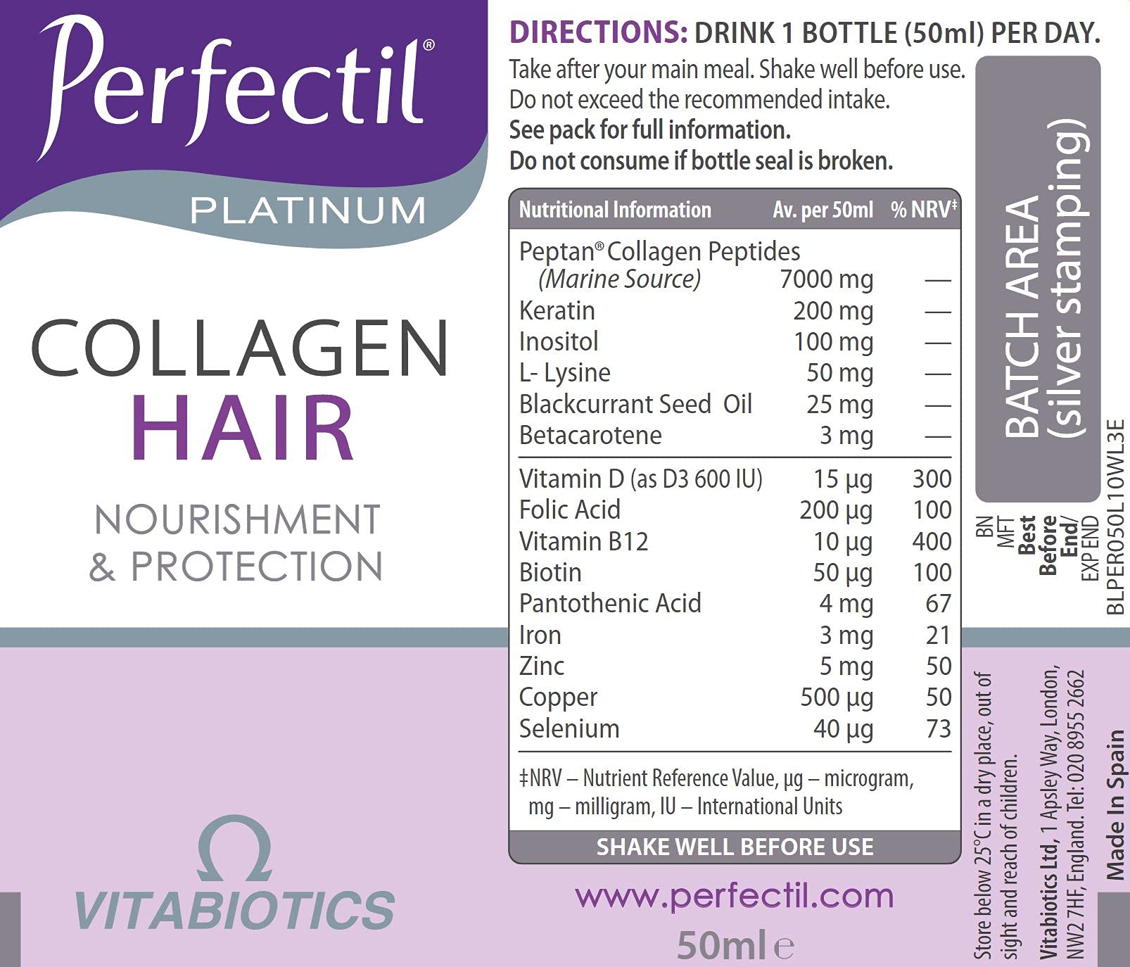 Perfectil Platinum Collagen Drink for Hair - 10 x 50 ml Vials 16