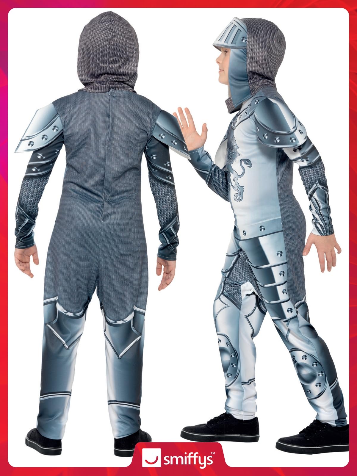 Smiffys Deluxe Armoured Knight Costume - Grey Jumpsuit & Headpiece, Digital Print, Ages 4-6 5
