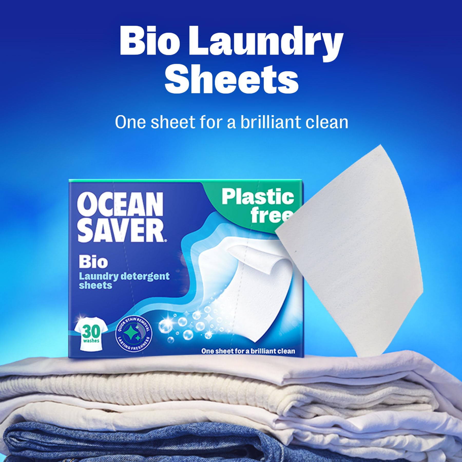 OceanSaver Eco Laundry Detergent Sheets - Ocean Mist Scent | 30 Count | Biodegradable & Plastic Free