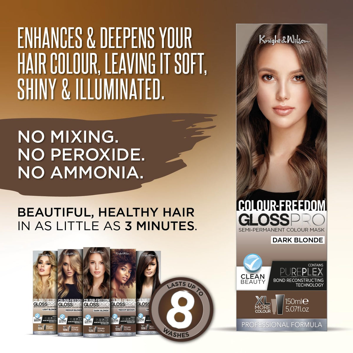 Knight & Wilson Colour Freedom Gloss Pro Semi-Permanent Hair Colour - Dark Blonde, 150ml
