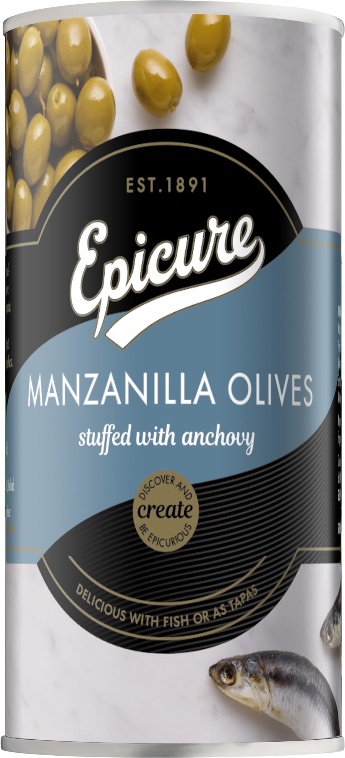 Epicure Manzanilla Olives Stuffed with Anchovy - Pitted, 350g Jar 1