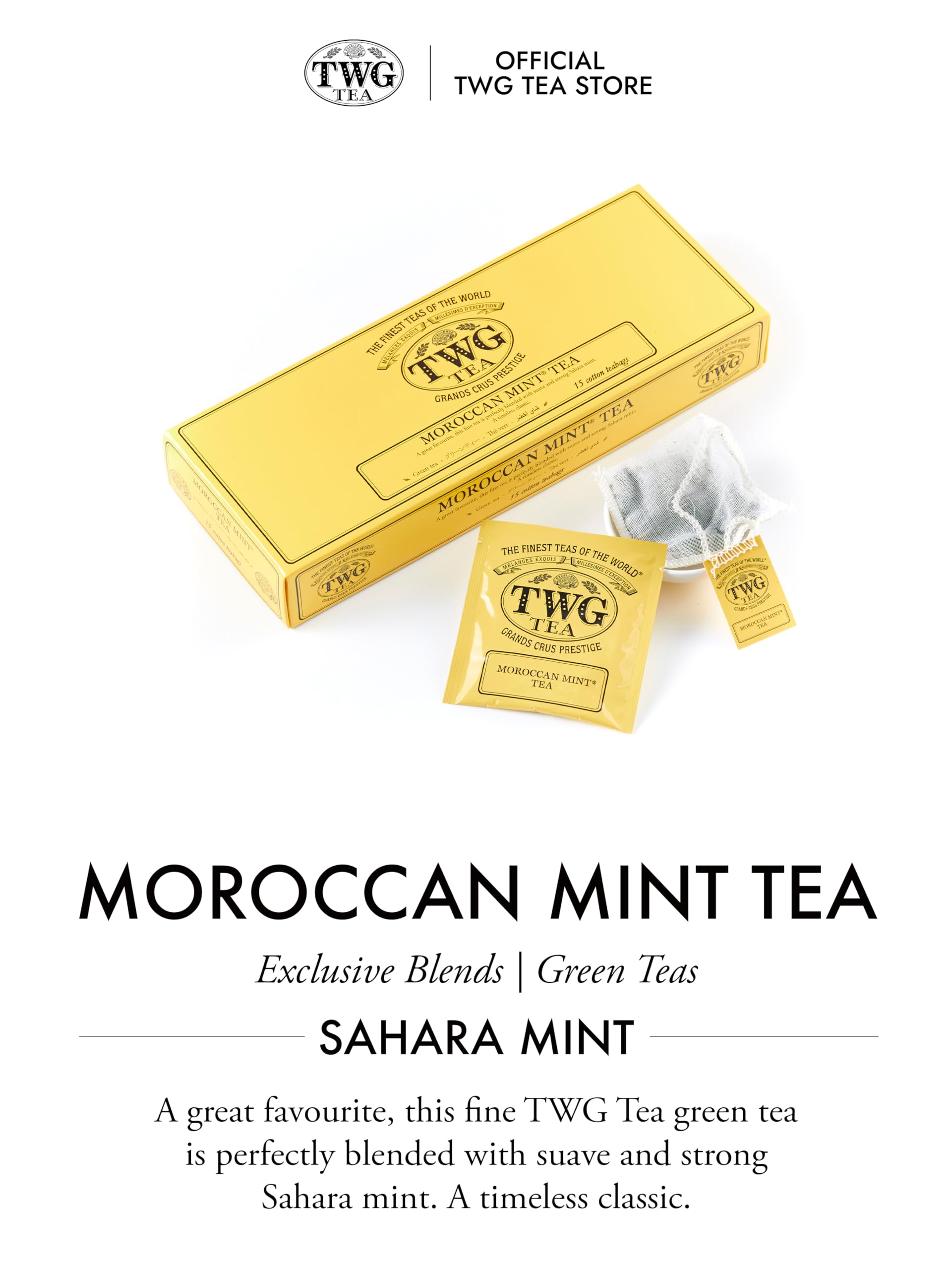 TWG Tea Moroccan Mint Tea - Green Tea with Spearmint Leaves - 15 Hand-Sewn Cotton Teabags - Gift Set 2