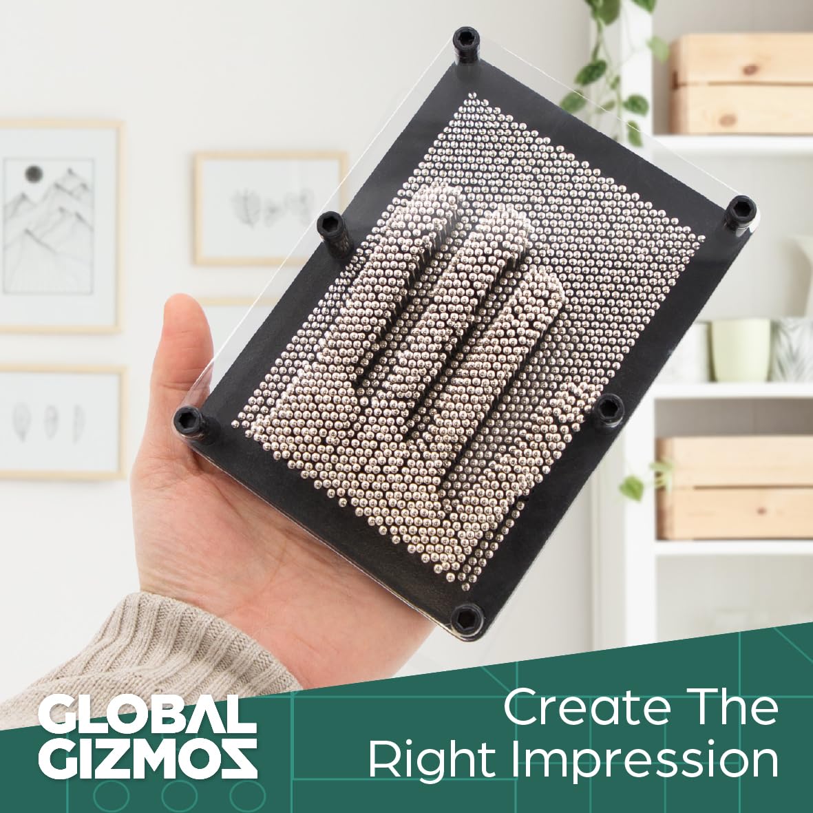 Global Gizmos 30350 Metal Pin Art Impression Toy - 3D Desktop Sculpture Gadget | 20cm x 15cm 3