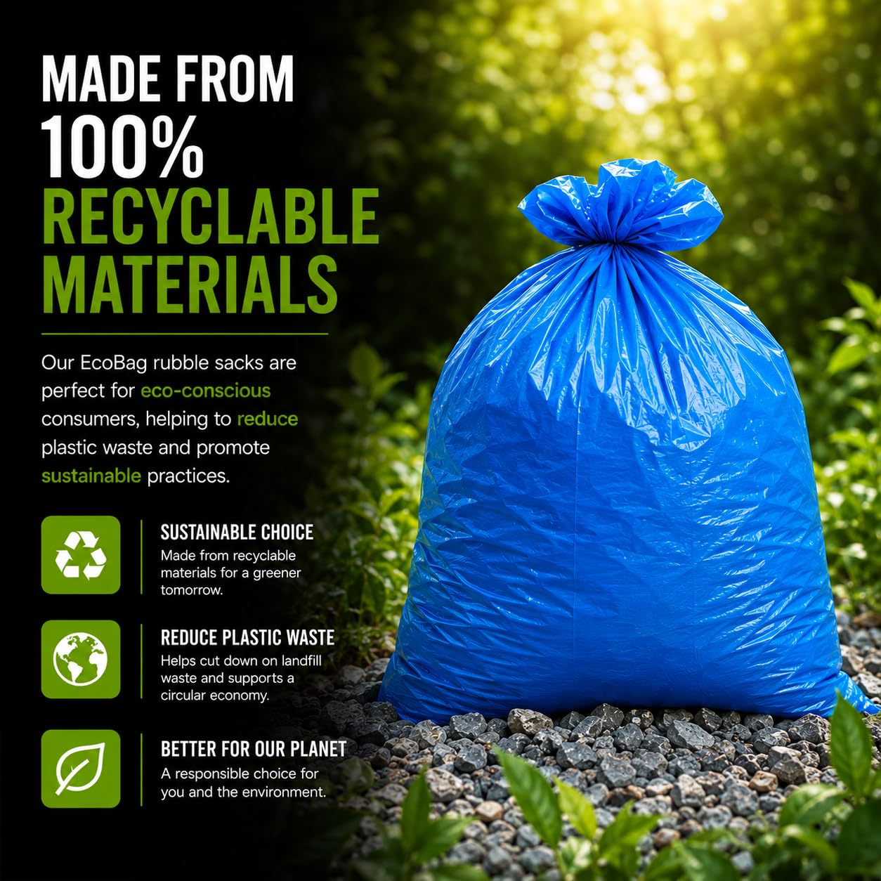 EcoBag Rubble Sacks - 20 Count Heavy Duty Bin Liners | 40 Litre Capacity | 100 Microns Thick 8